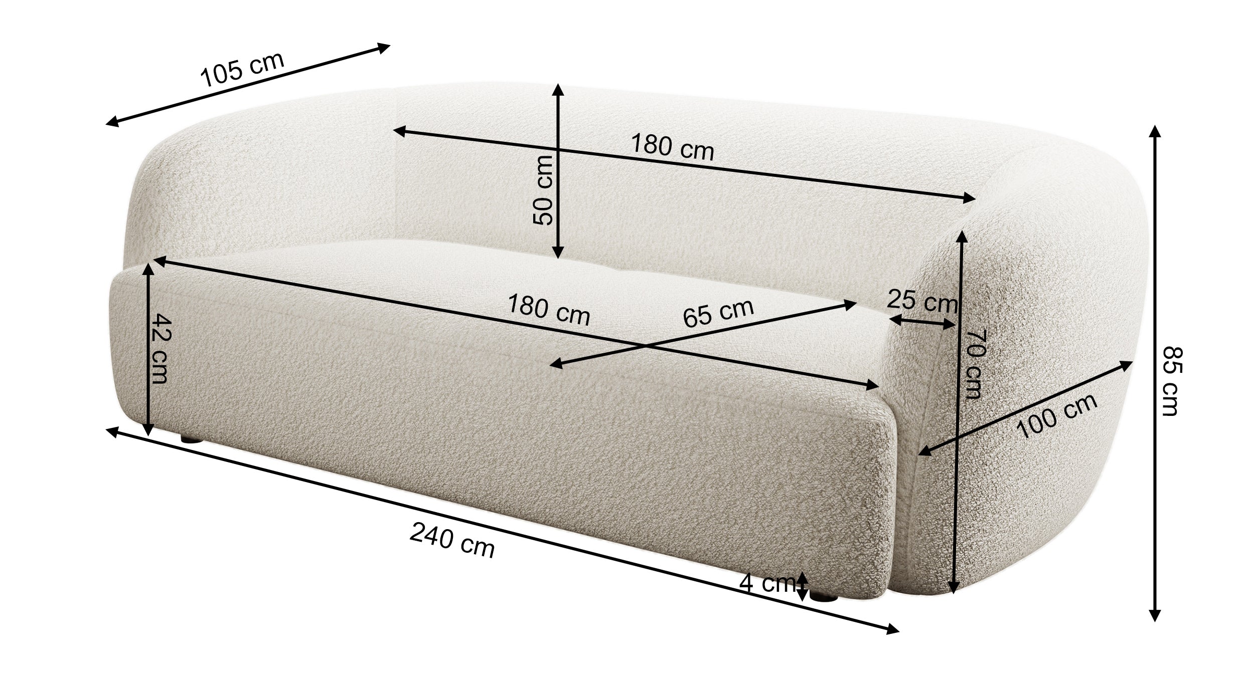 Sofa trzyosobowa Sabanitas beżowa w tkaninie boucle