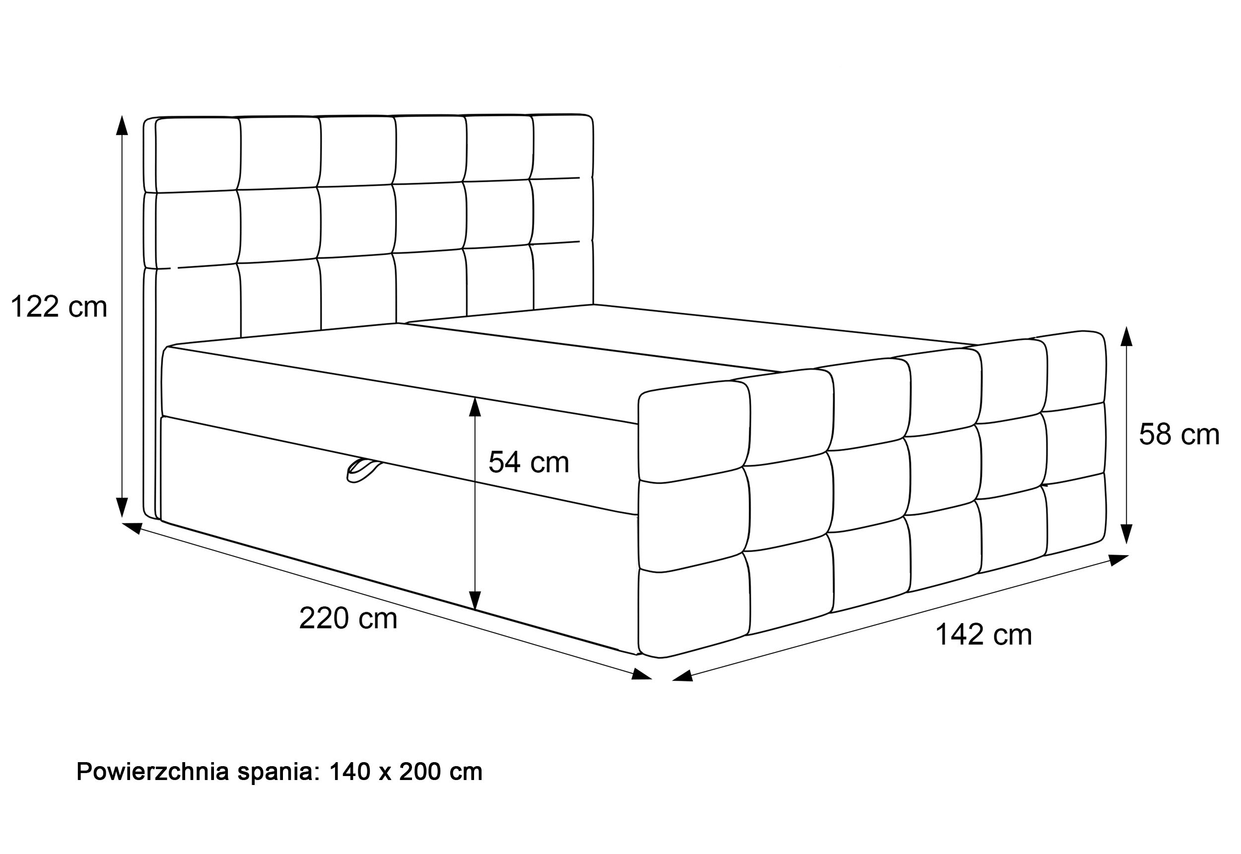 Łóżko kontynentalne 140x200 cm Padwa z pojemnikami i topperem szare welur
