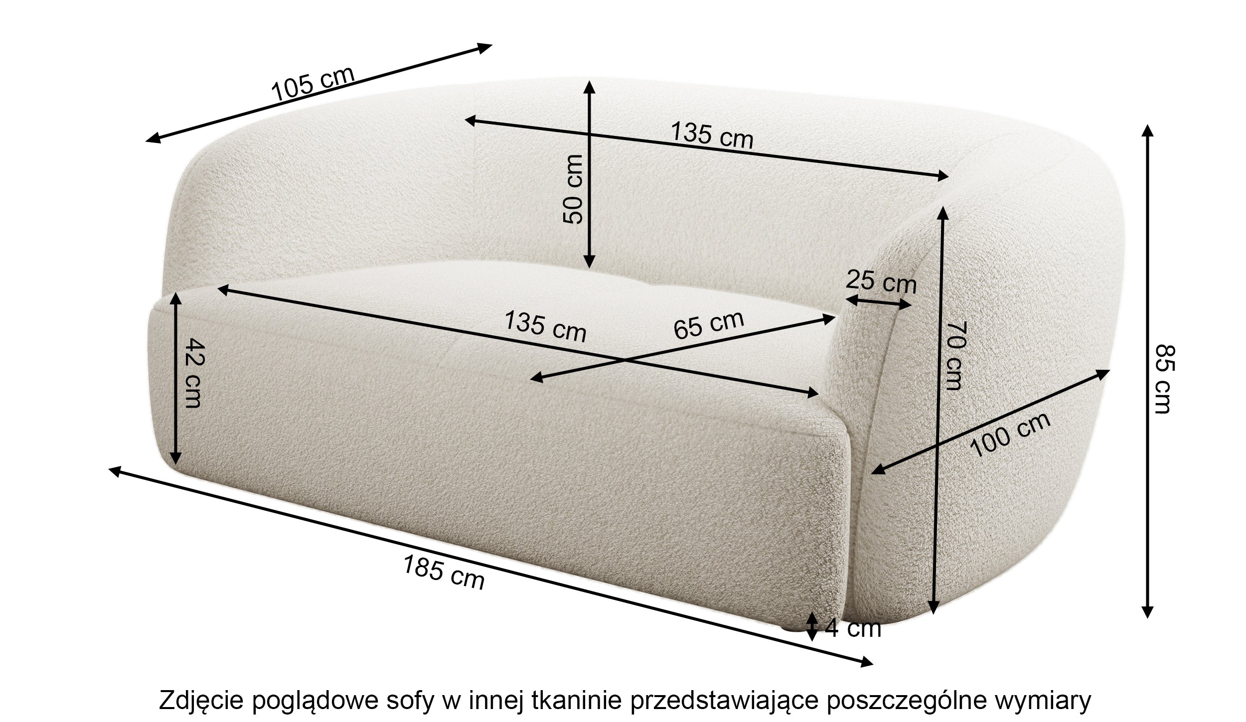Sofa dwuosobowa Sabanitas ciemnoszara w tkaninie boucle