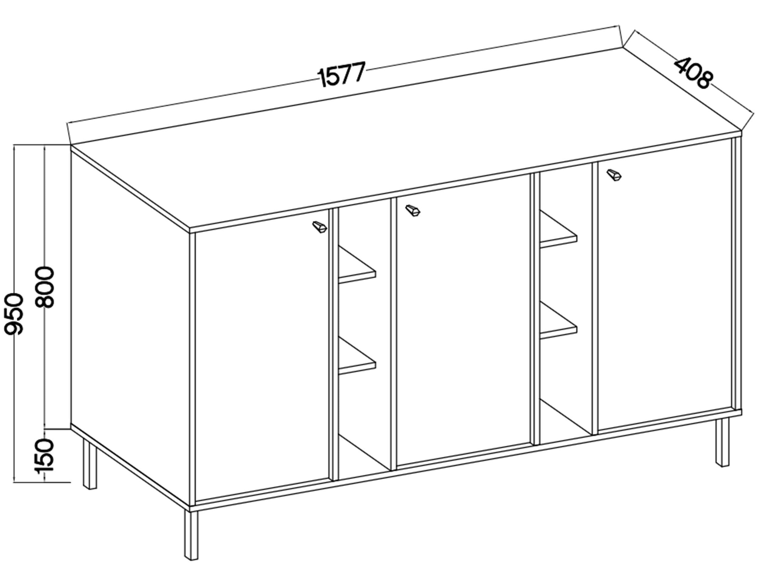 Komoda trzydrzwiowa Oktio z półkami 159 cm beż piaskowy na złotych nogach