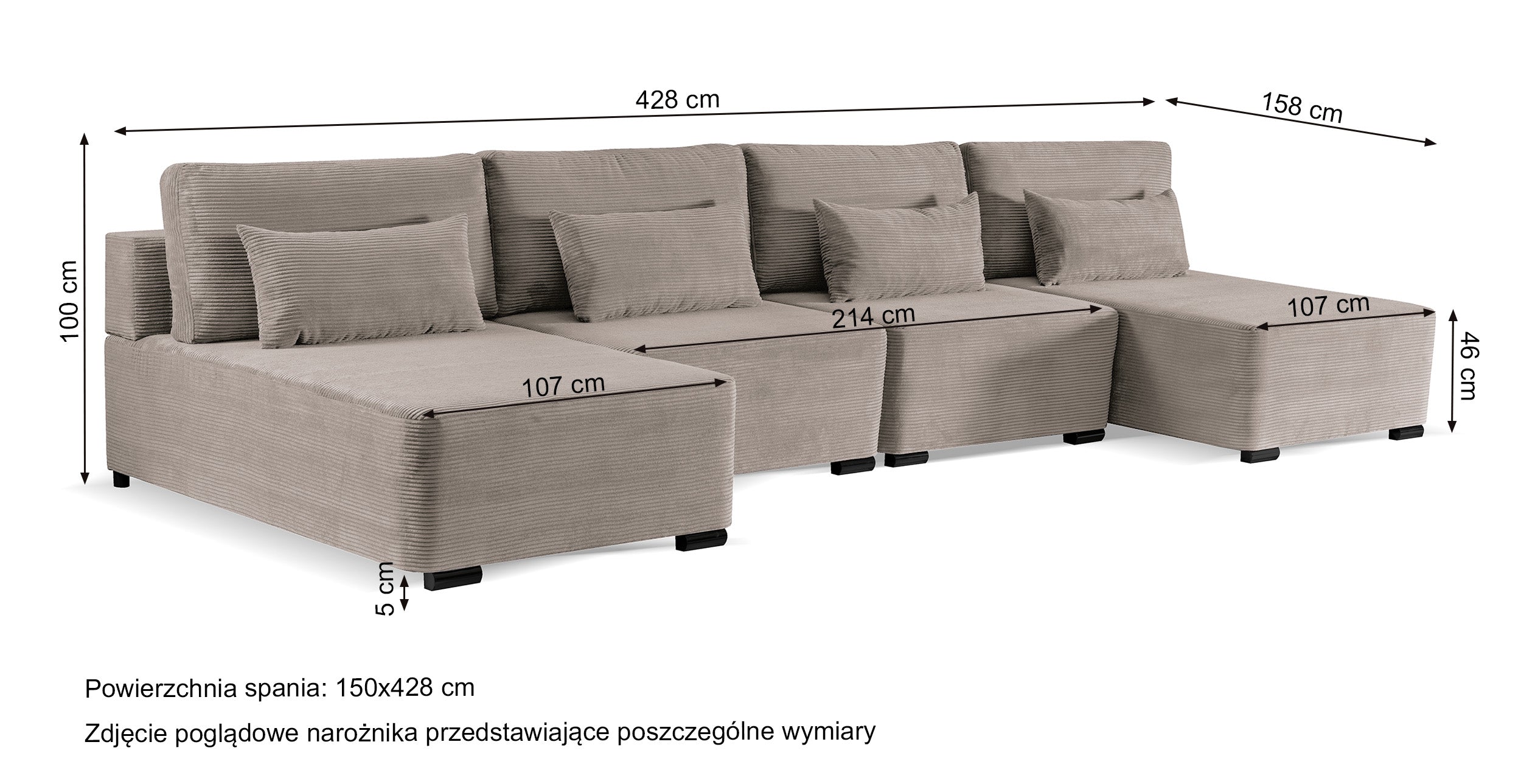 Narożnik z funkcją spania Moduliano U-kształtny duży z pojemnikiem uniwersalny ciemnozielony sztruks