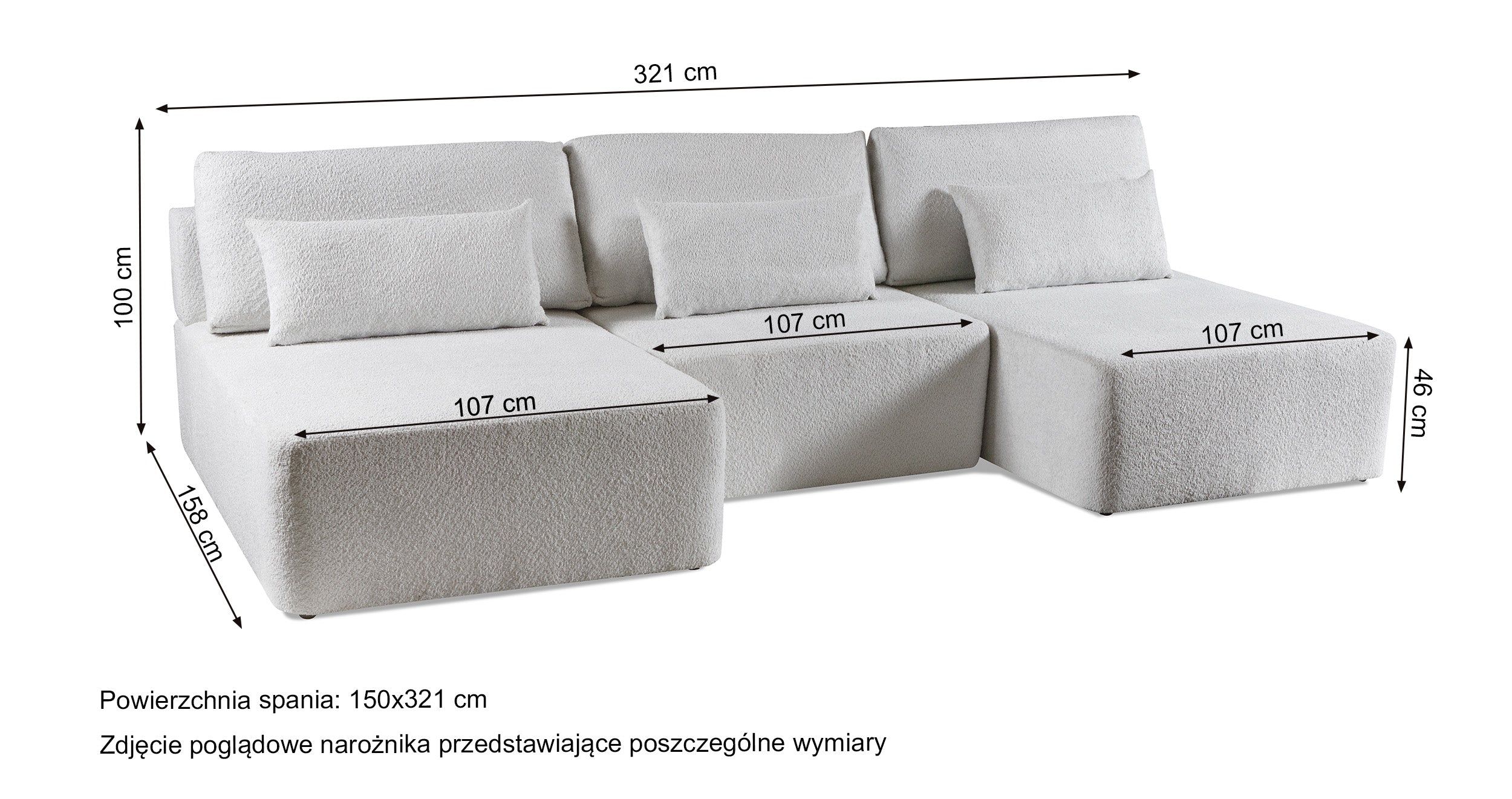 Narożnik z funkcją spania Moduliano U-kształtny z pojemnikiem uniwersalny ciemnobeżowy boucle