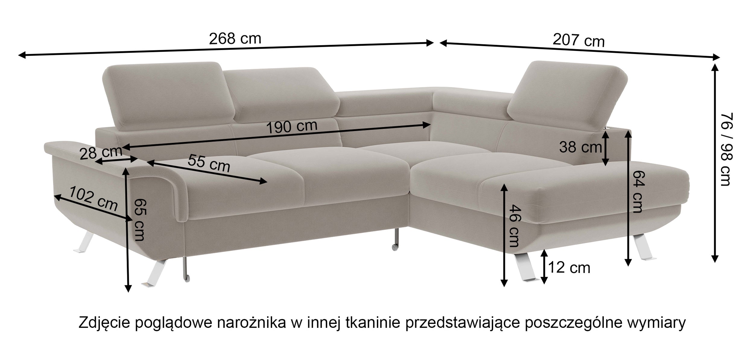 Narożnik z funkcją spania Carenero L-kształtny z pojemnikiem i regulowanymi zagłówkami ciemnozielony welur hydrofobowy lewostronny