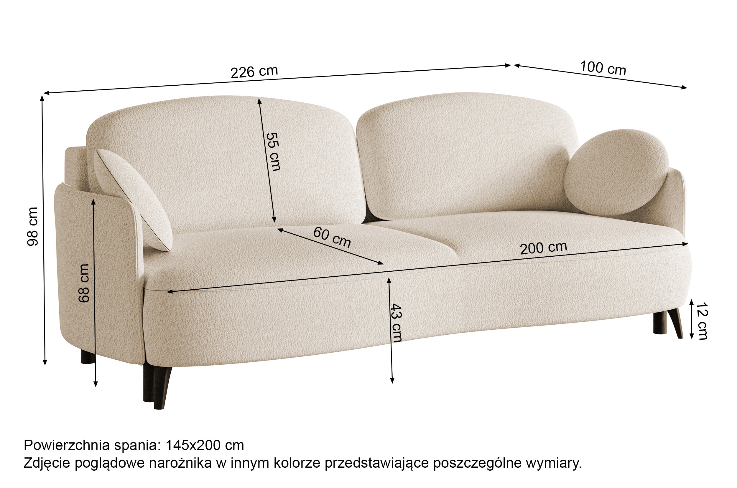 Kanapa rozkładana trzyosobowa Raviolo z pojemnikiem jasnobeżowa boucle nóżki czarne