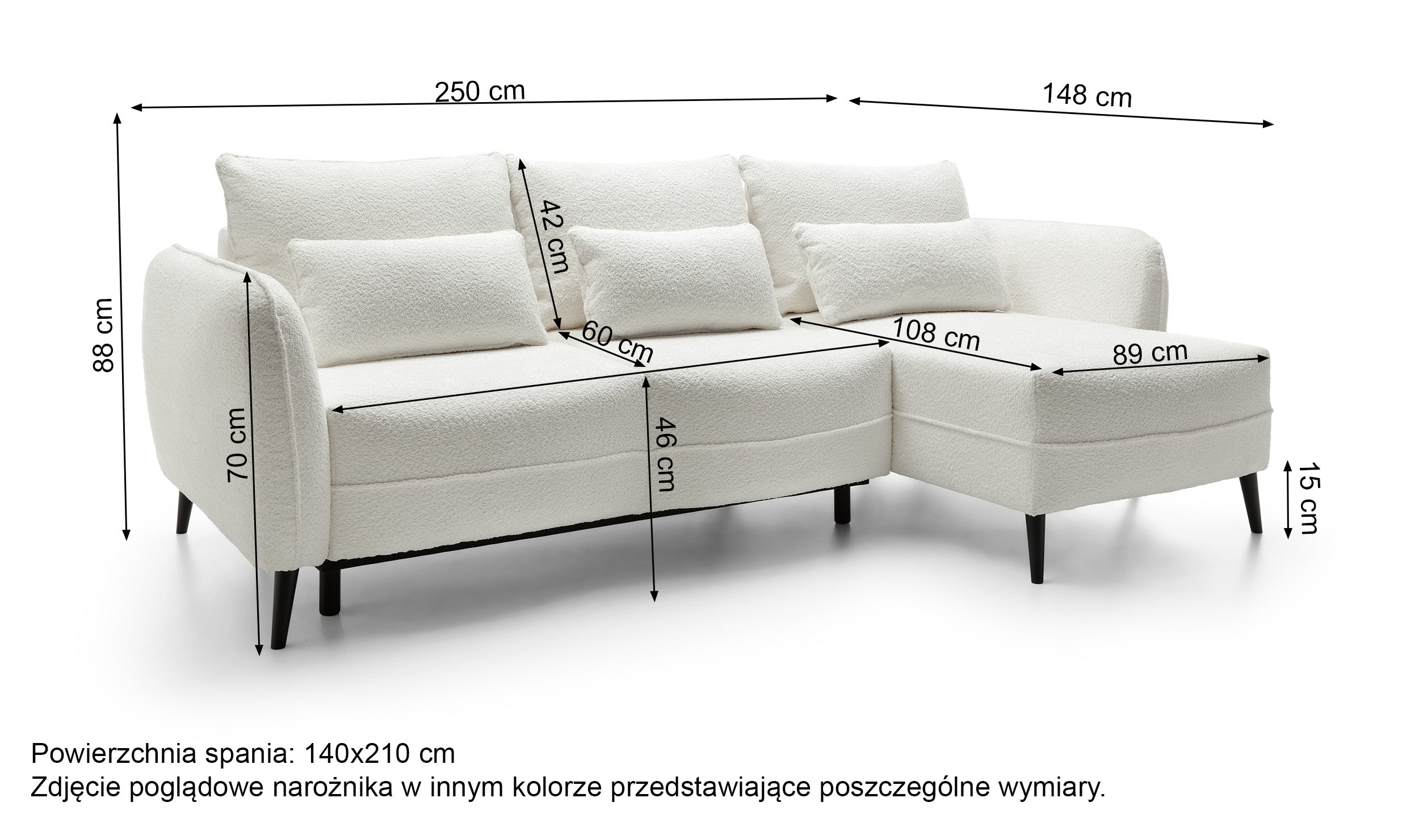 Narożnik z funkcją spania Eliano L-kształtny z pojemnikiem jasnobeżowy boucle lewostronny