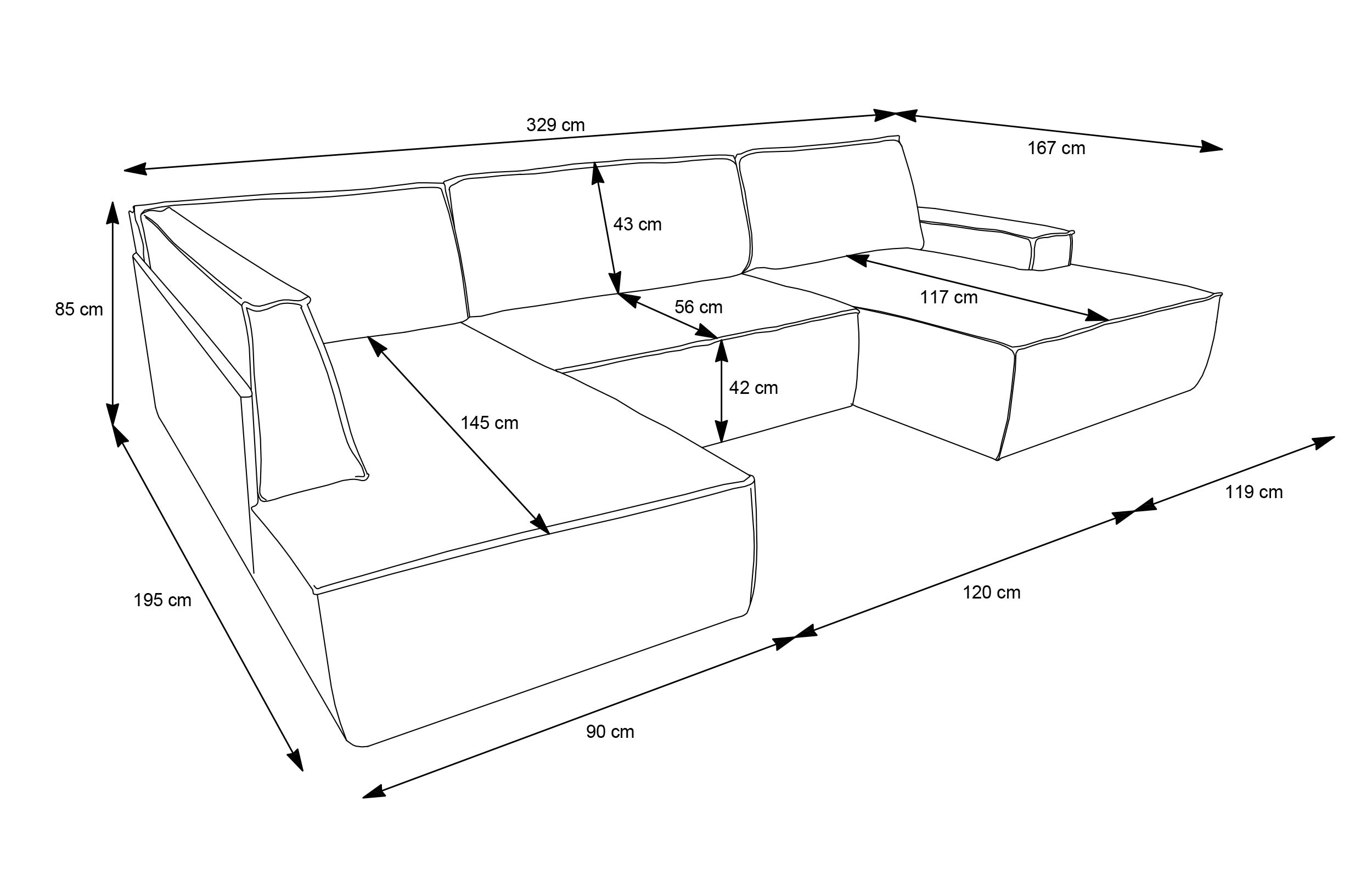 Narożnik z funkcją spania Farese New U-kształtny z pojemnikiem prawostronny czarny sztruks