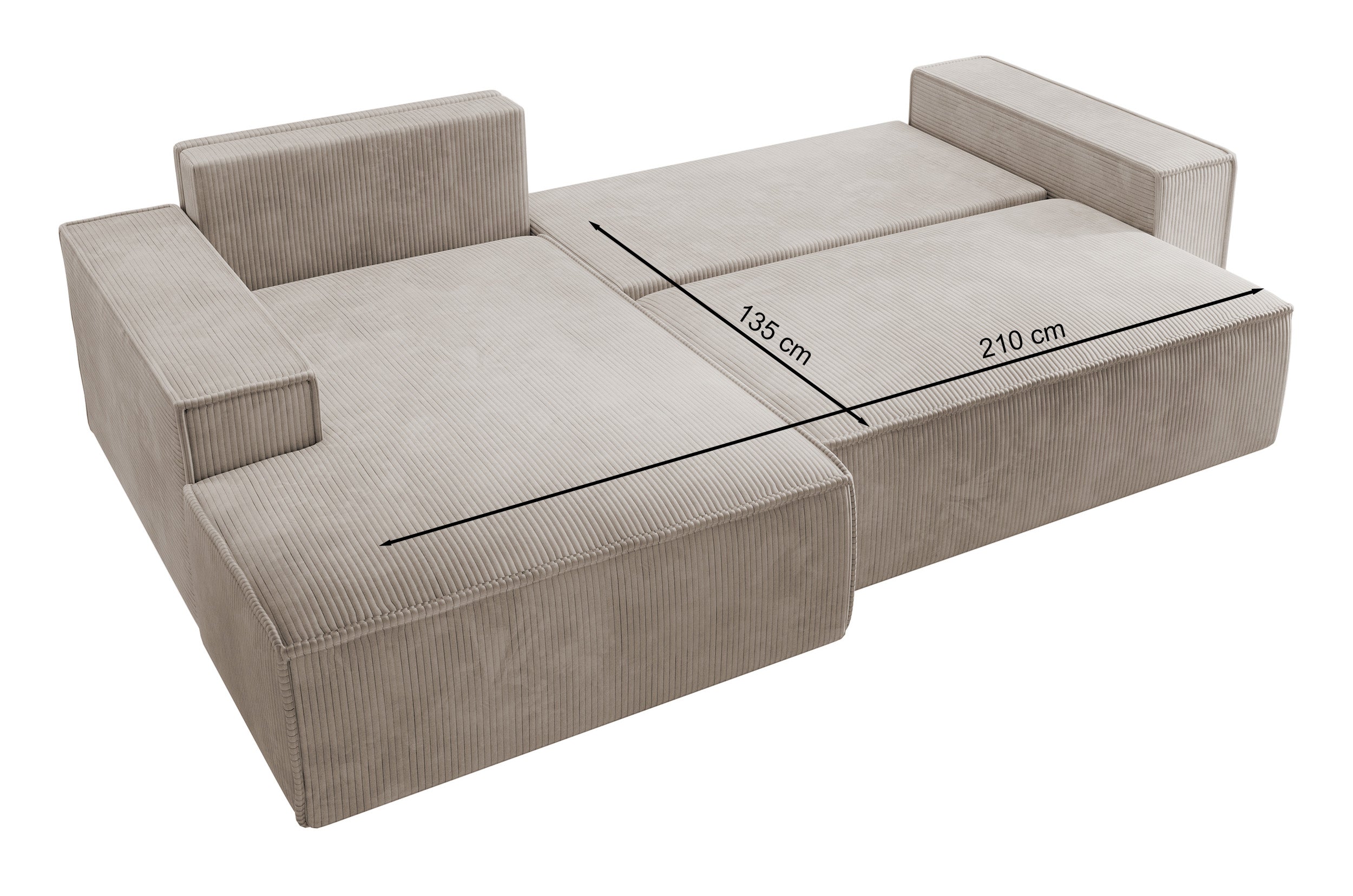 Narożnik z funkcją spania Farese New L-kształtny z pojemnikiem beżowy sztruks prawostronny