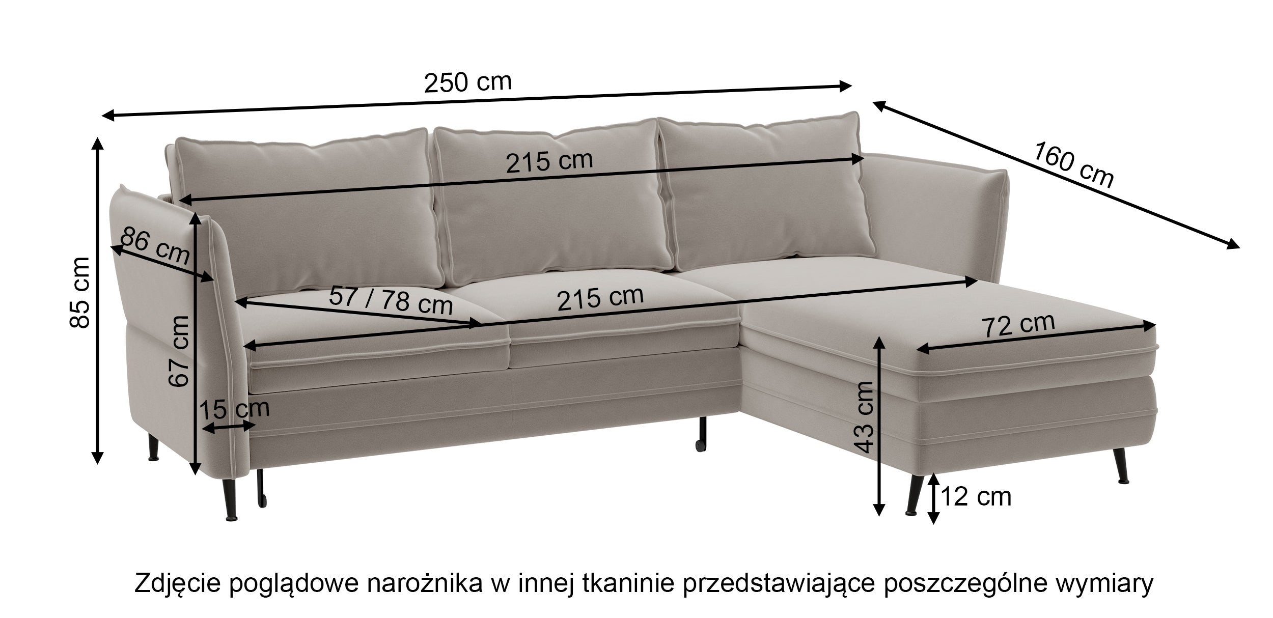 Narożnik z funkcją spania Arenosa L-kształtny z pojemnikiem uniwersalny błękitny welur hydrofobowy