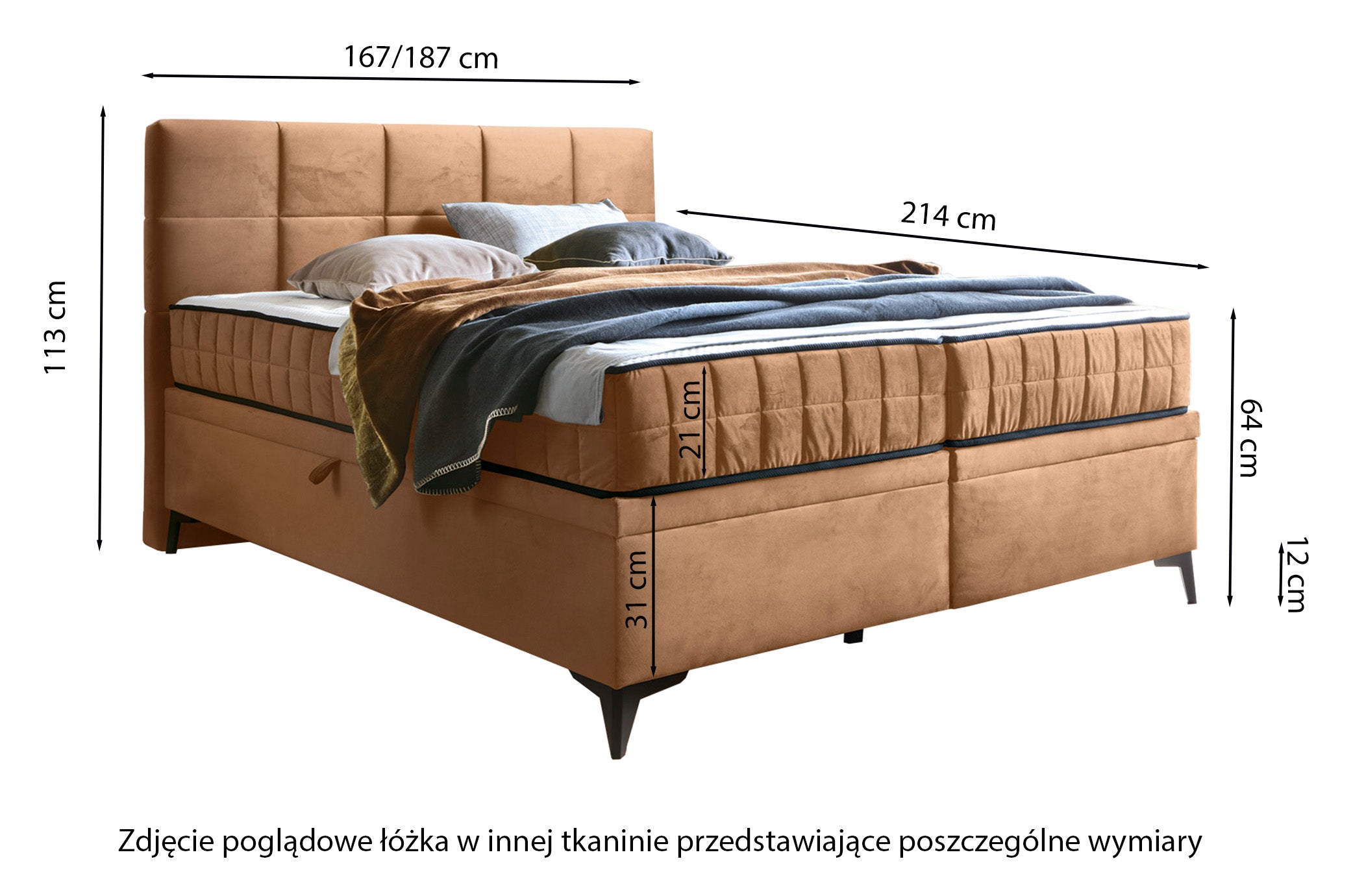 Łóżko kontynentalne 180x200 cm Beriano z pojemnikami i materacem beżowe welur