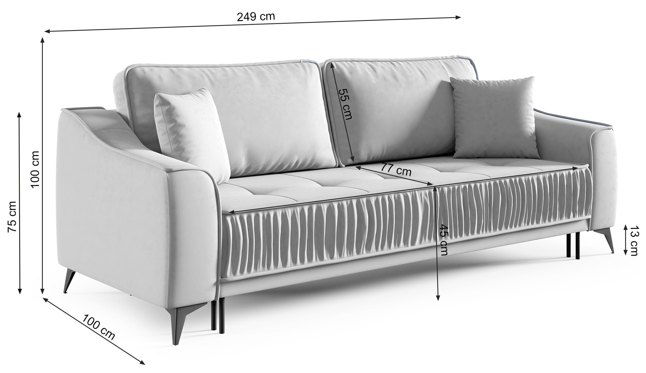 Kanapa rozkładana trzyosobowa Louisos z pojemnikiem jasnobeżowa hydrofobowa