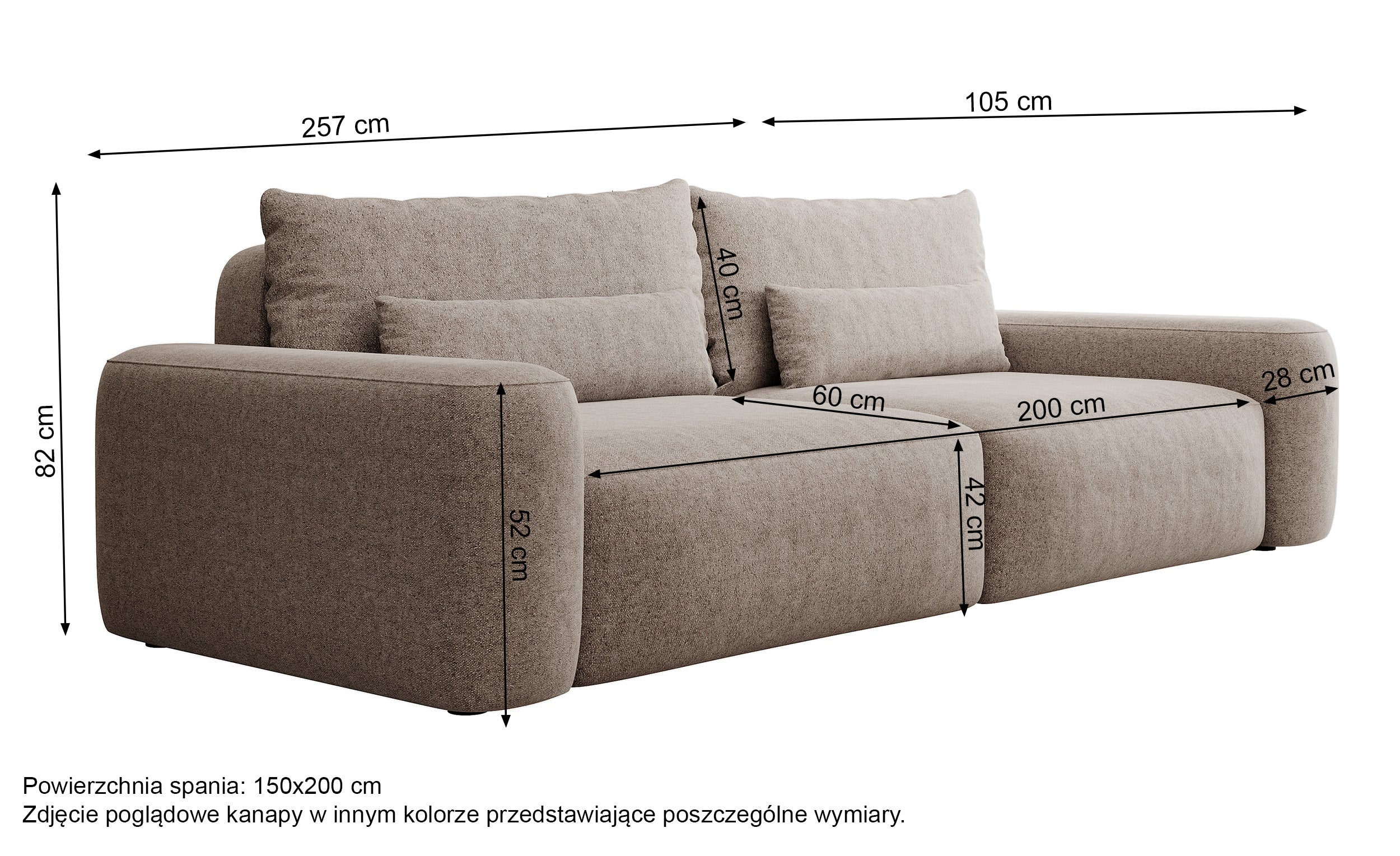 Kanapa rozkładana trzyosobowa Carnos czarna szenil hydrofobowy nogi czarne