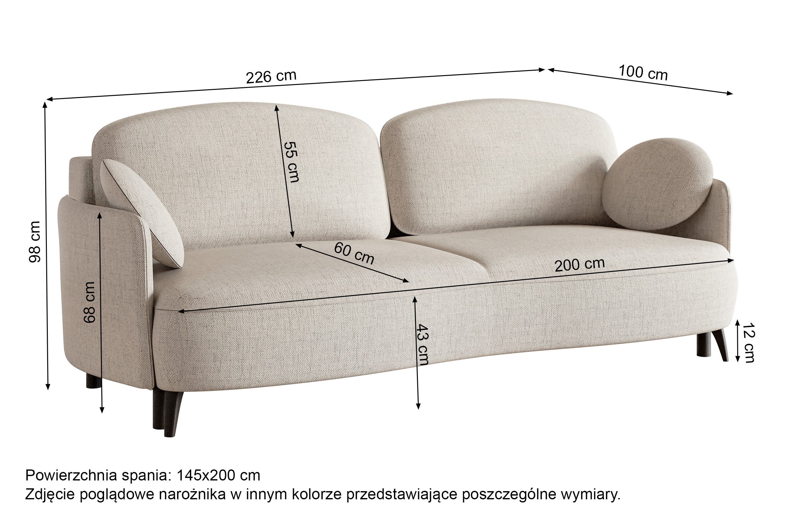 Kanapa rozkładana trzyosobowa Raviolo z pojemnikiem kremowa szenil hydrofobowy nóżki czarne
