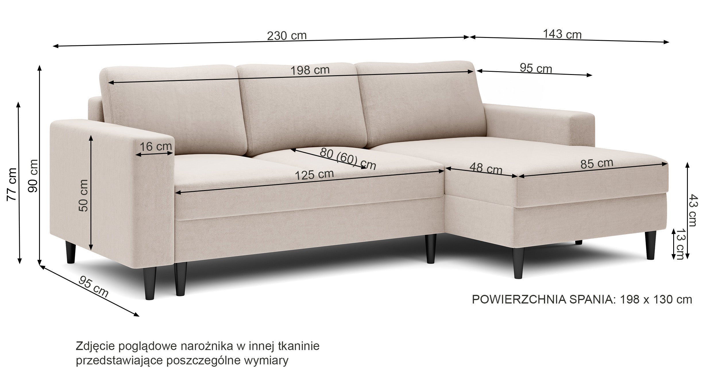 Narożnik z funkcją spania Nalika L-kształtny z pojemnikiem ciemnozielony sztruks prawostronny