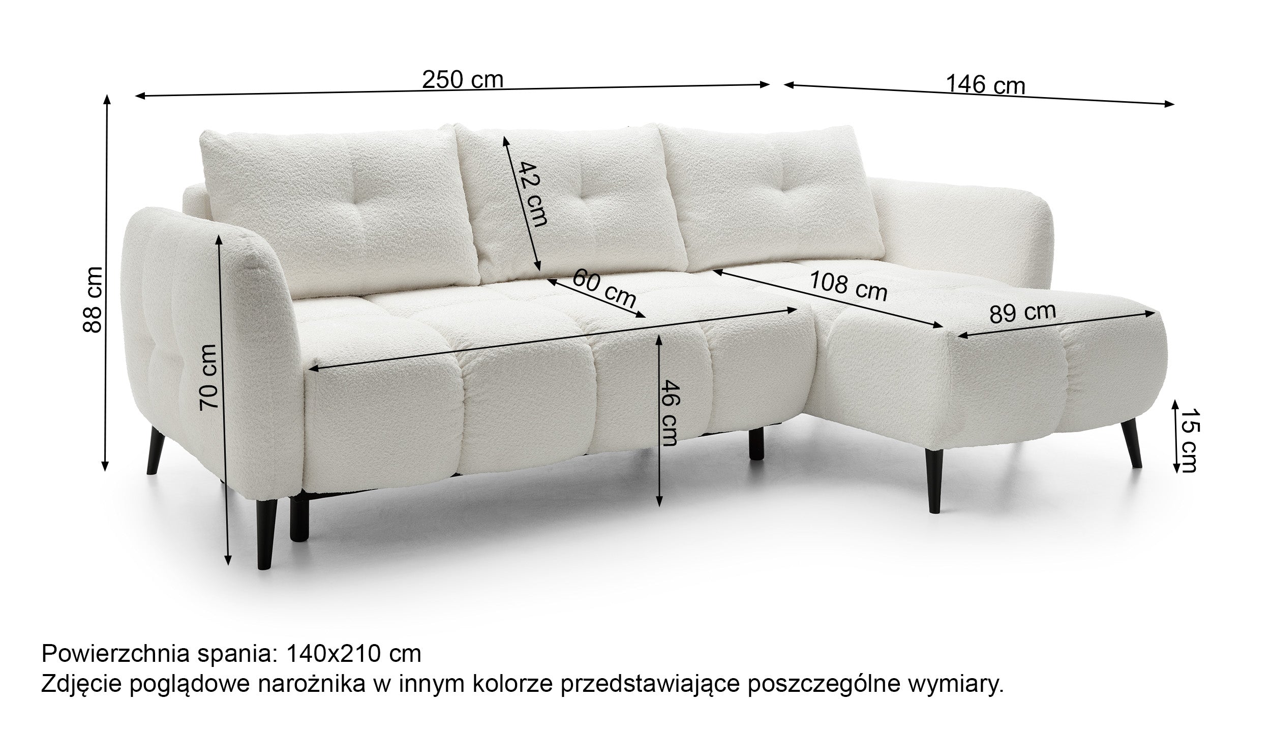 Narożnik z funkcją spania Odisso L-kształtny z pojemnikiem popielaty boucle lewostronny