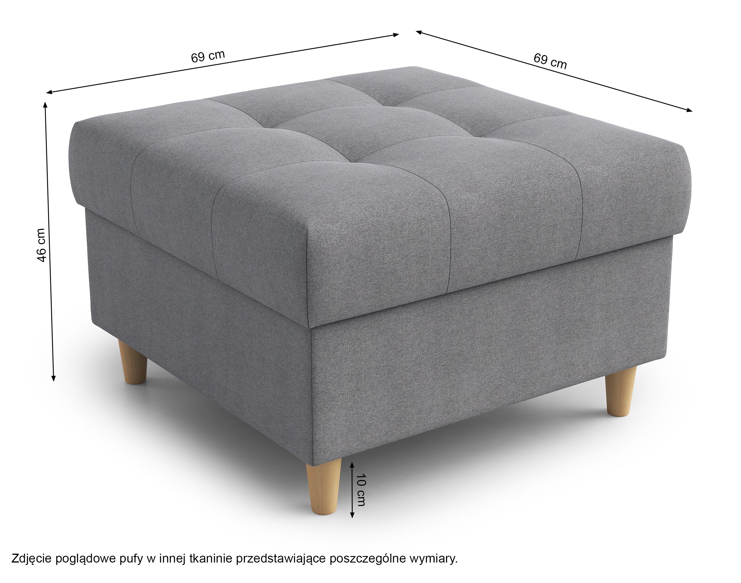 Pufa na drewnianych nóżkach Berrec pikowana kremowa welur