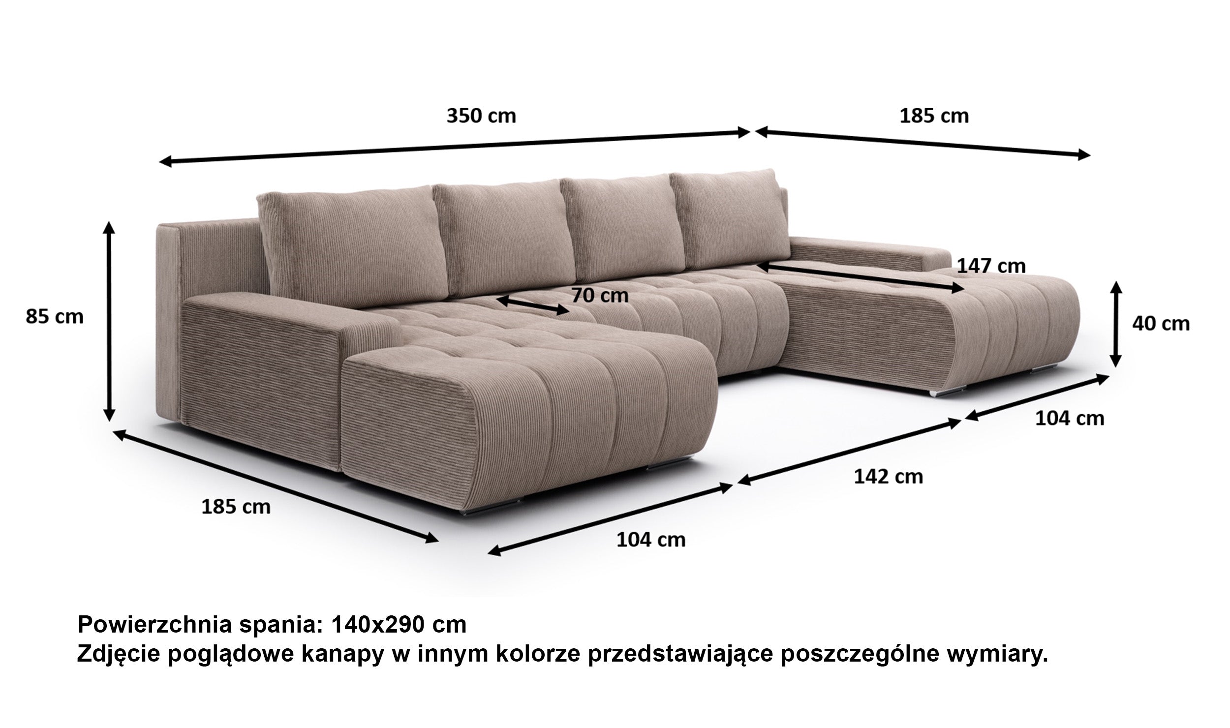 Narożnik z funkcją spania Magliano U-kształtny ciemnoszary sztruks