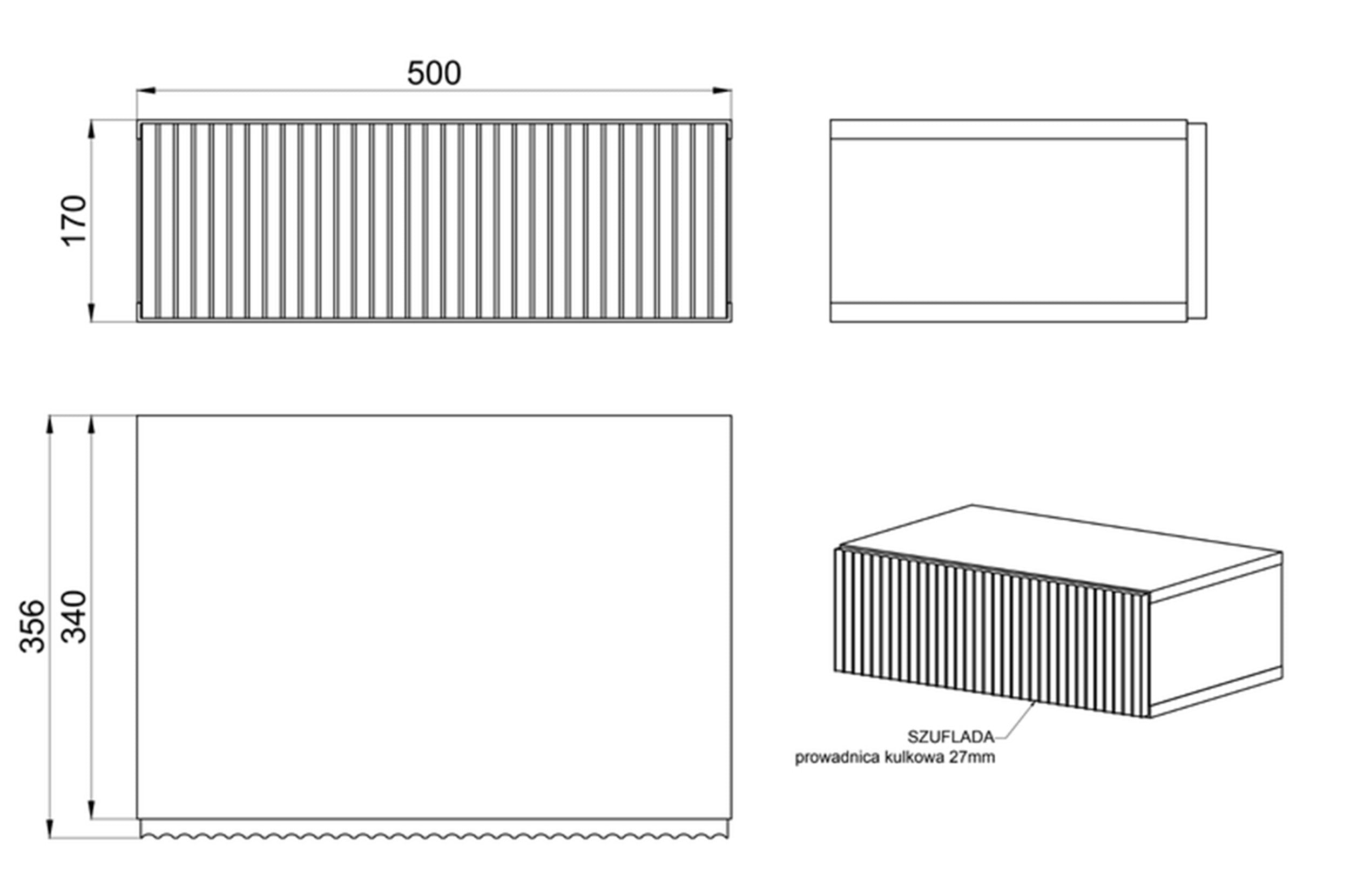 Szafka nocna Nolie z szufladą wisząca 50 cm Jesion Portland Czarny