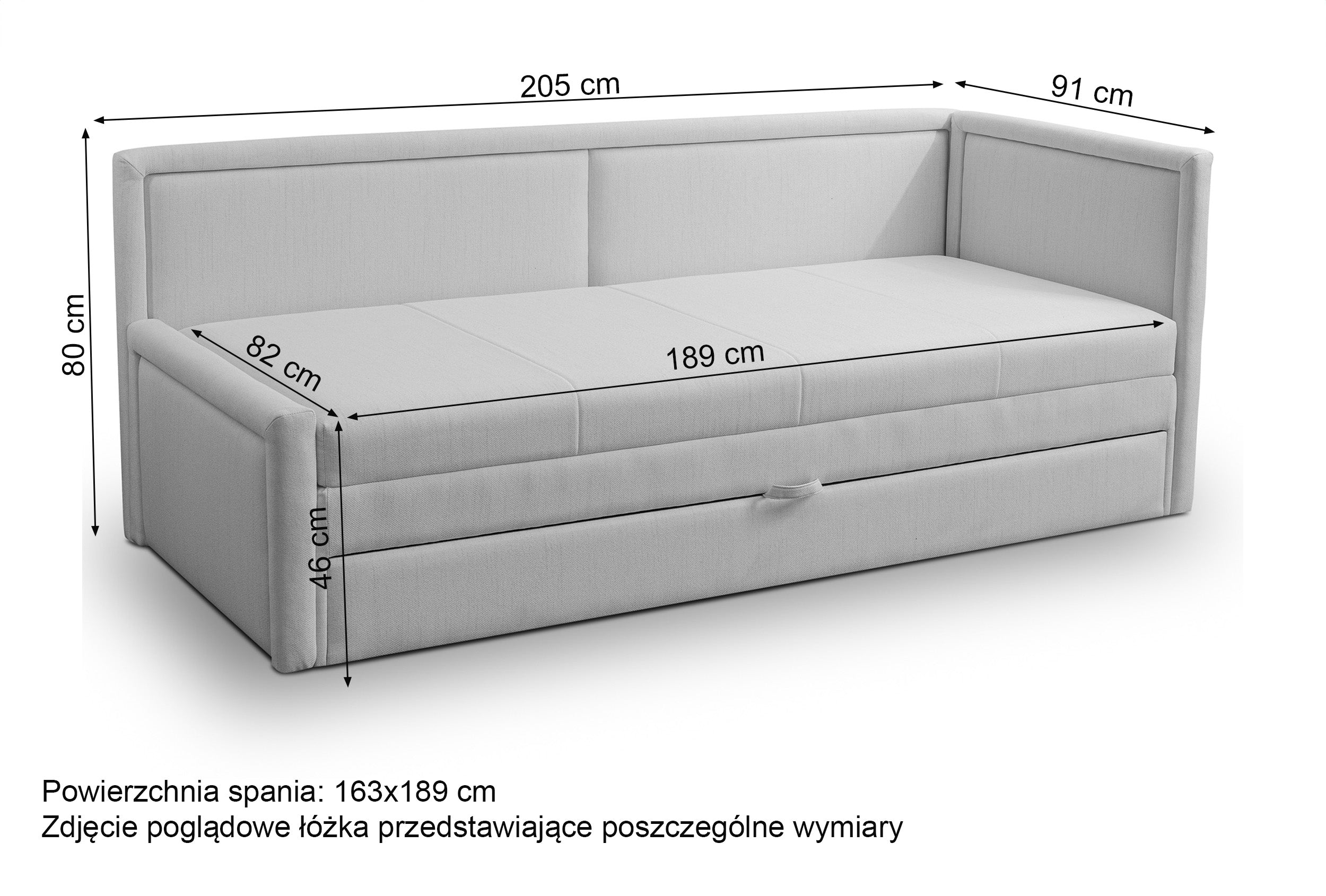 Łóżko młodzieżowe Caprili z pojemnikiem kremowe plecionka uniwersalne
