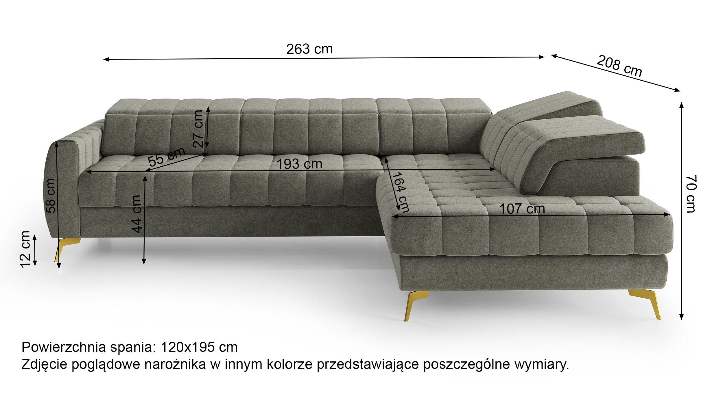Narożnik z funkcją spania Pessi L-kształtny z pojemnikiem i regulowanymi zagłówkami ciemnoszary welur łatwoczyszczący prawostronny