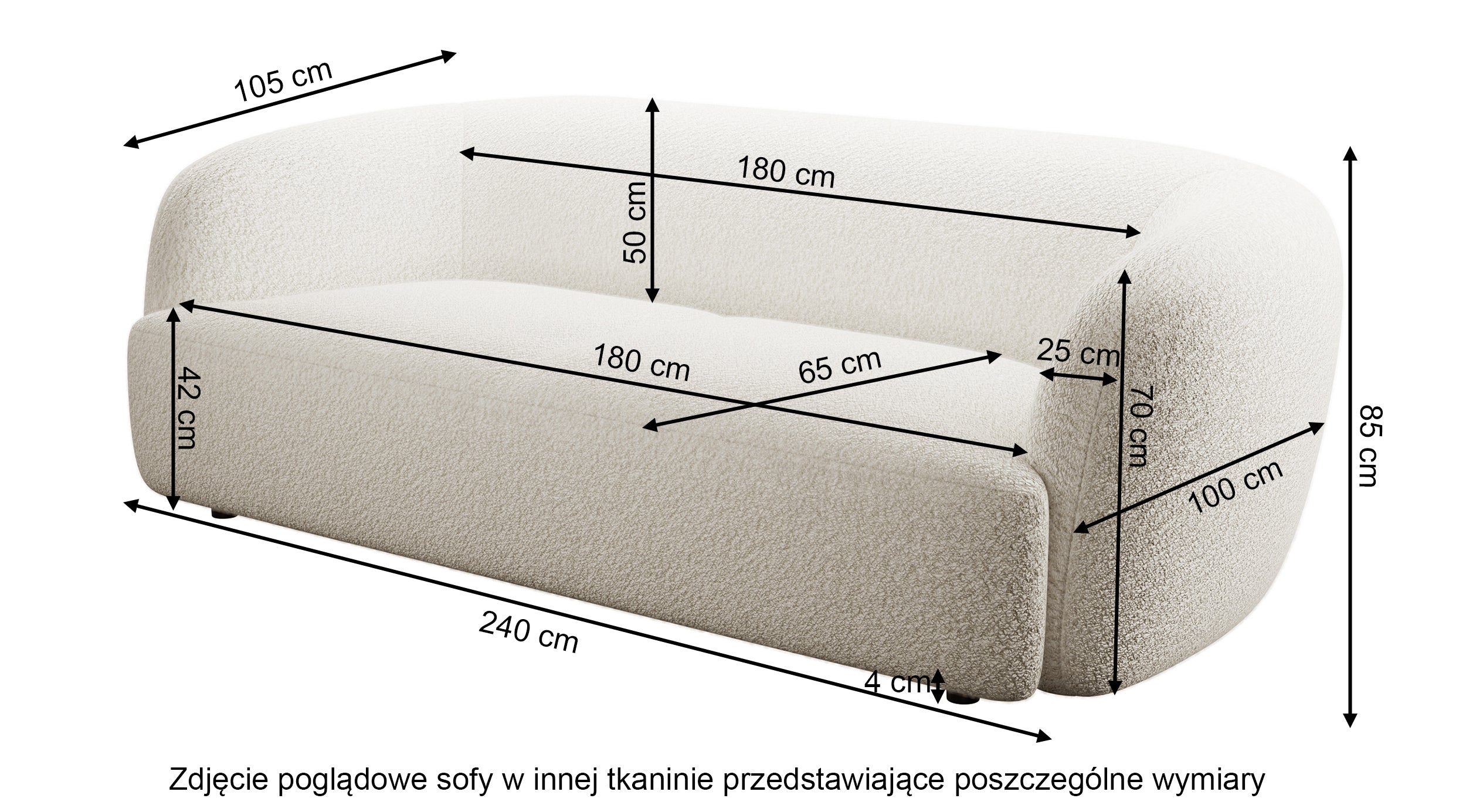 Sofa trzyosobowa Sabanitas ciemnoszara w tkaninie boucle