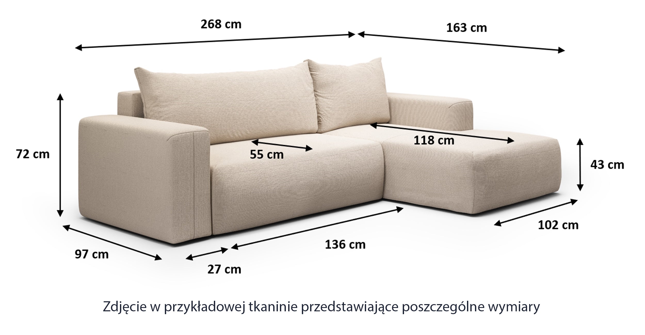 Narożnik z funkcją spania Lummi L-kształtny z pojemnikiem oliwkowy szenil hydrofobowy lewostronny