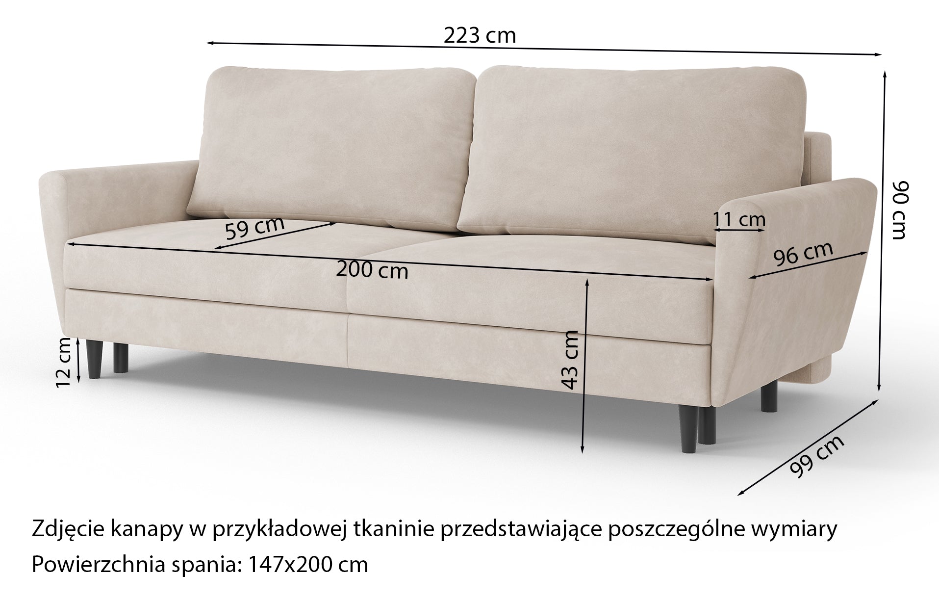 Kanapa rozkładana Zenittha szara welur łatwoczyszczący