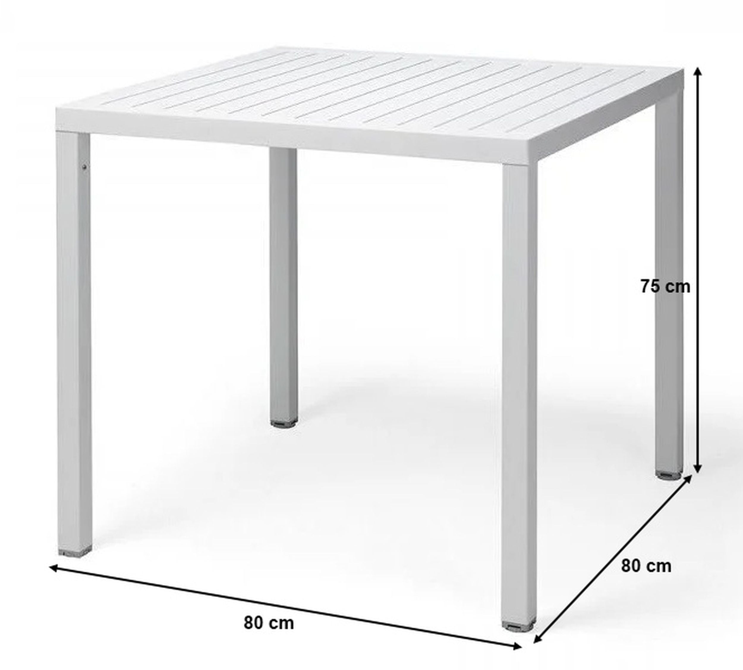 Zestaw ogrodowy stół kwadratowy Cube 80 cm i 4 krzesła z podłokietnikami Net Nardi z certyfikowanego tworzywa biały