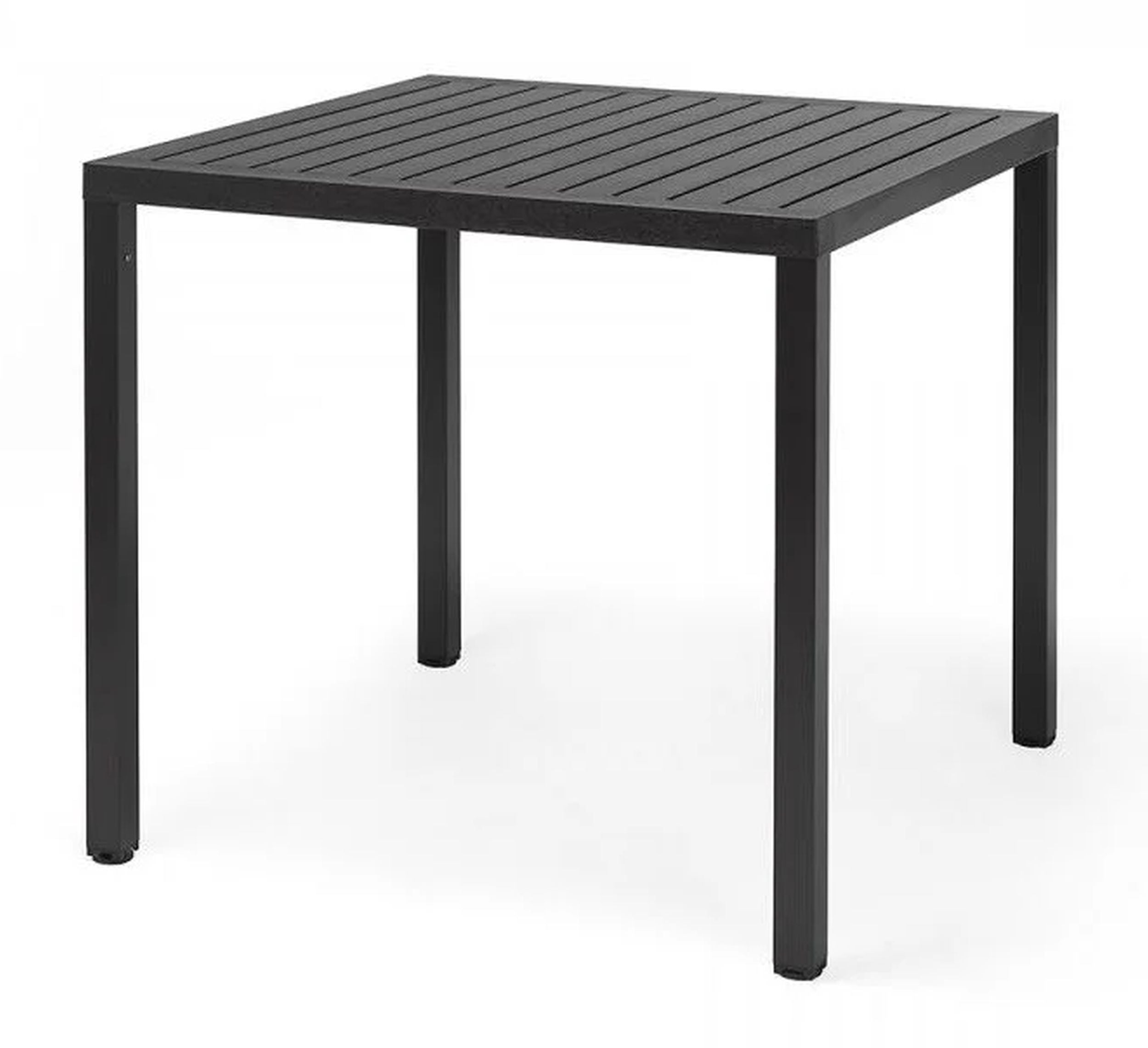 Zestaw ogrodowy stół kwadratowy Cube 80 cm i 4 krzesła z podłokietnikami Bora Nardi z certyfikowanego tworzywa antracytowy