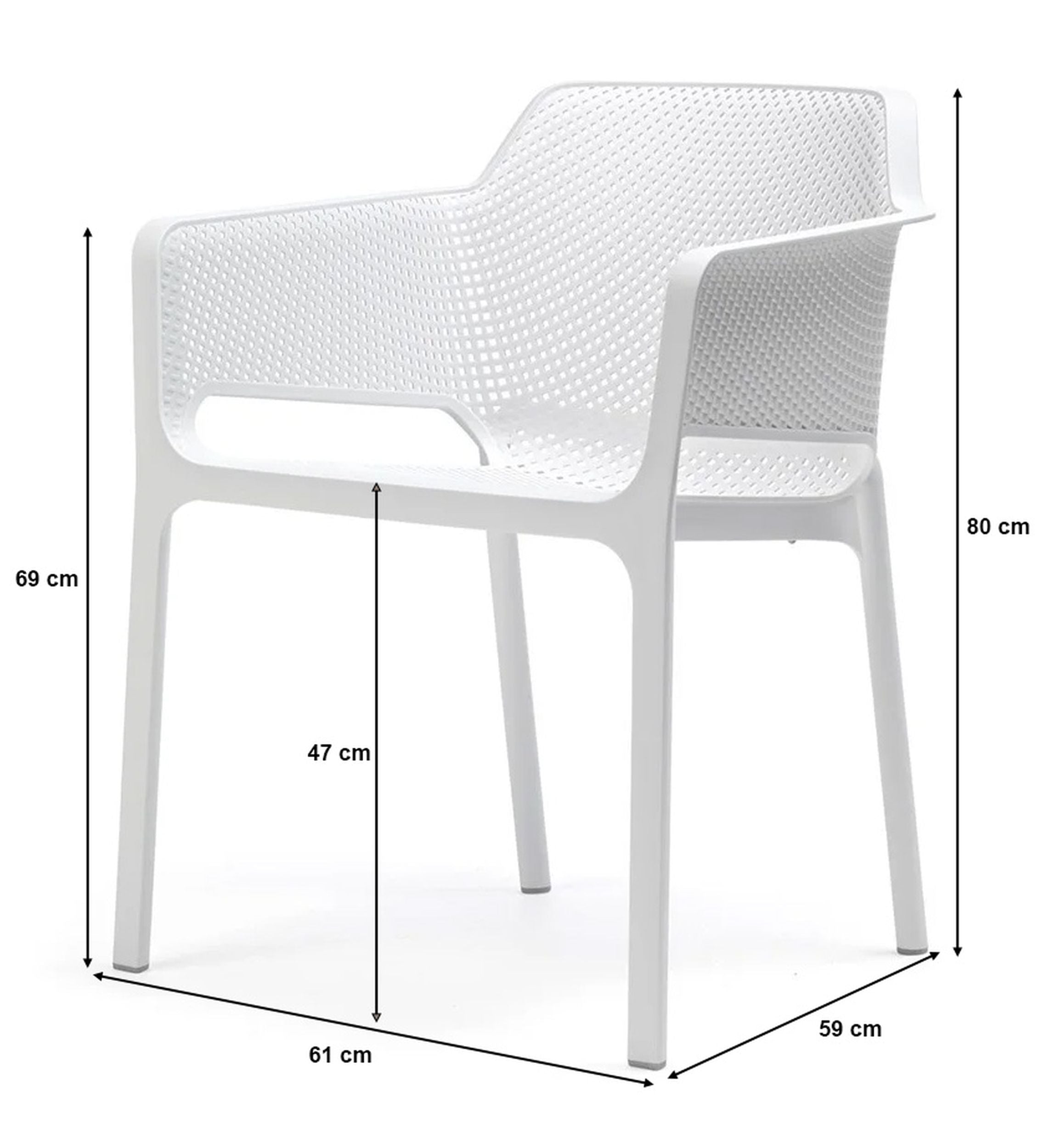 Zestaw ogrodowy stół kwadratowy Cube 80 cm i 4 krzesła z podłokietnikami Net Nardi z certyfikowanego tworzywa brązowy