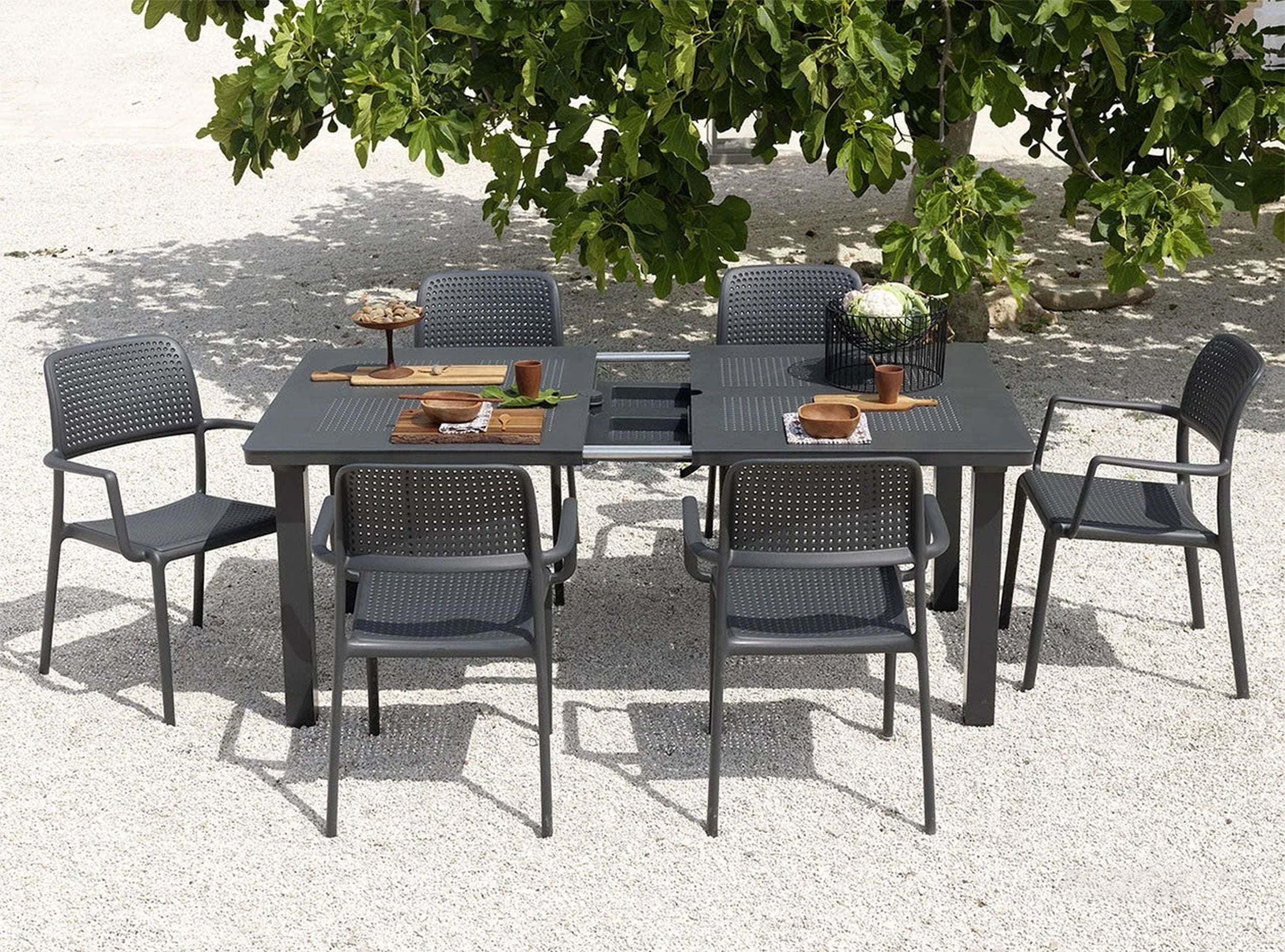 Rozkładany stół ogrodowy Levante Nardi 160-220x100 cm z certyfikowanego tworzywa antracytowy