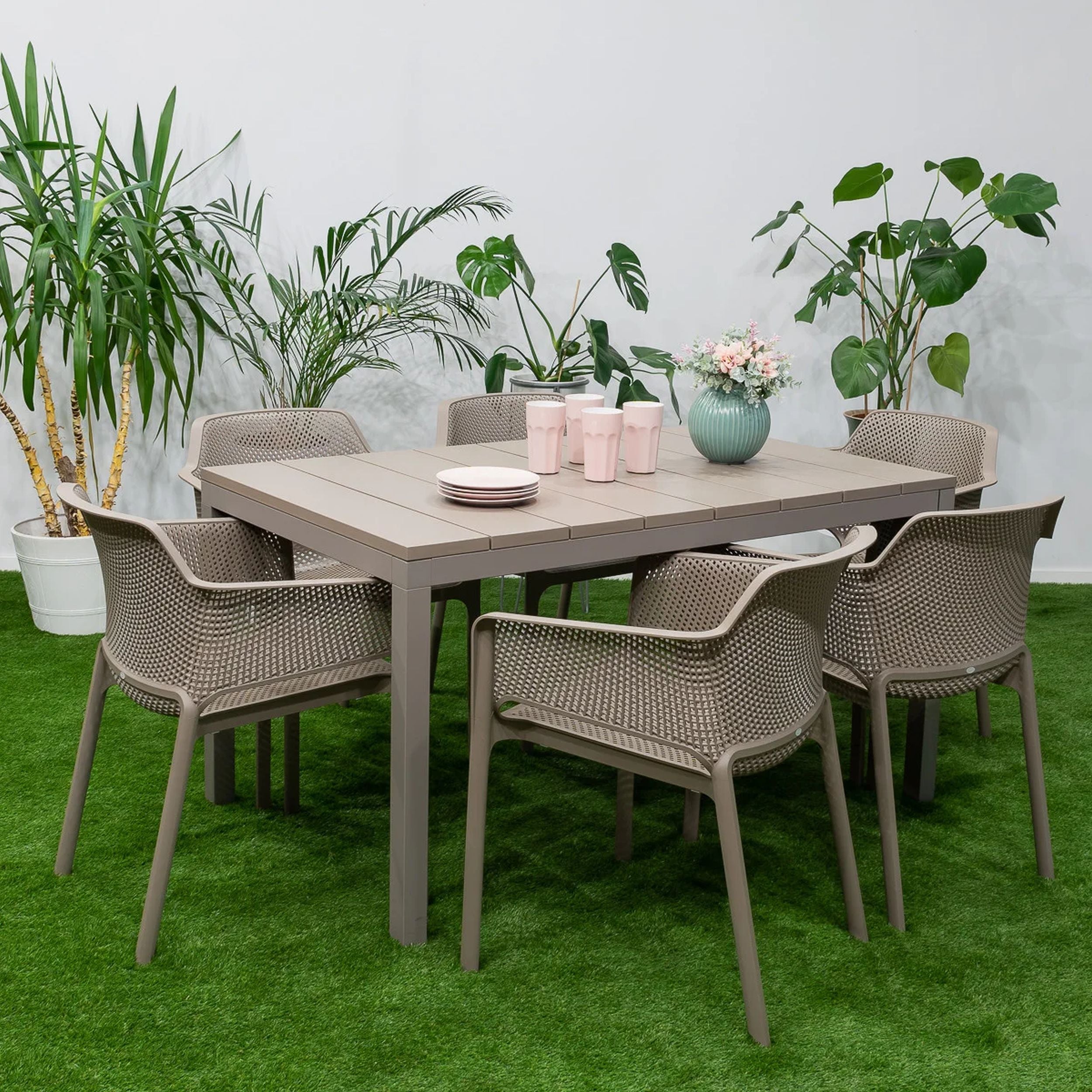 Zestaw ogrodowy rozkładany stół Rio 140-210x85 cm i 6 krzeseł Net Nardi z certyfikowanego tworzywa brązowy