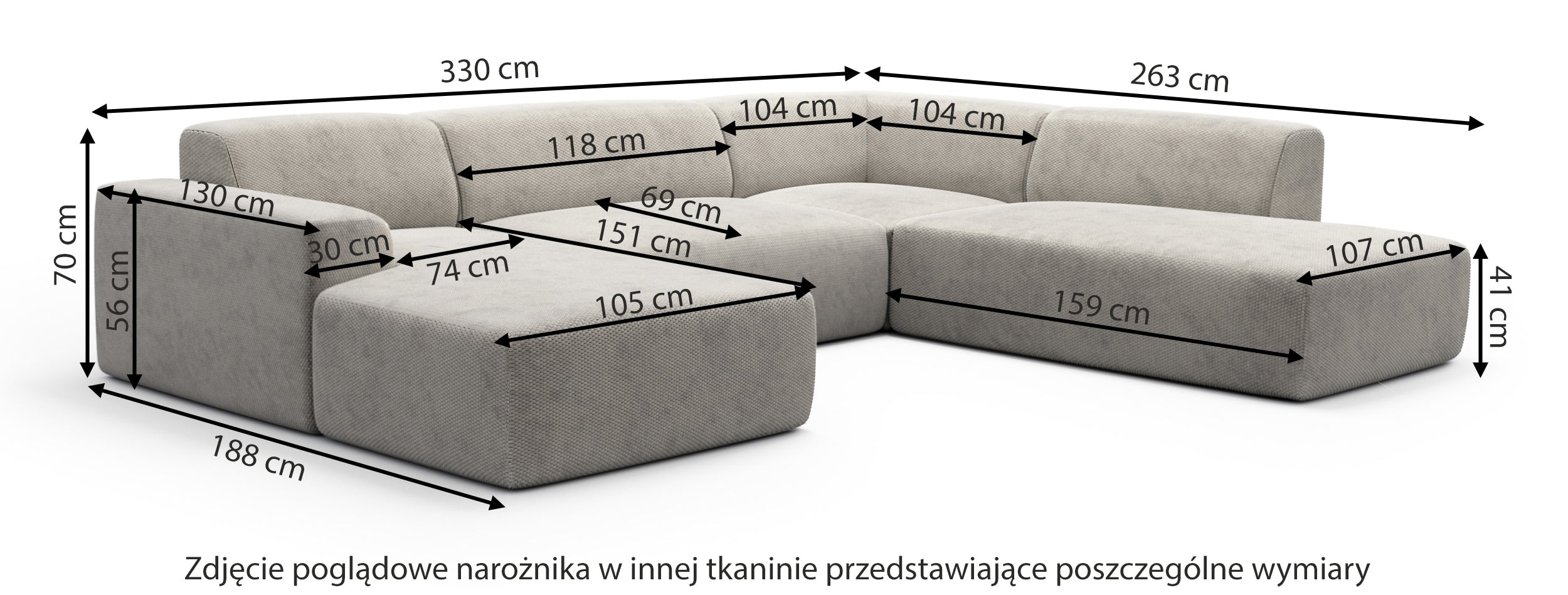Narożnik modułowy Terrafino U-kształtny z oparciem po prawej stronie beżowy w tkaninie hydrofobowej
