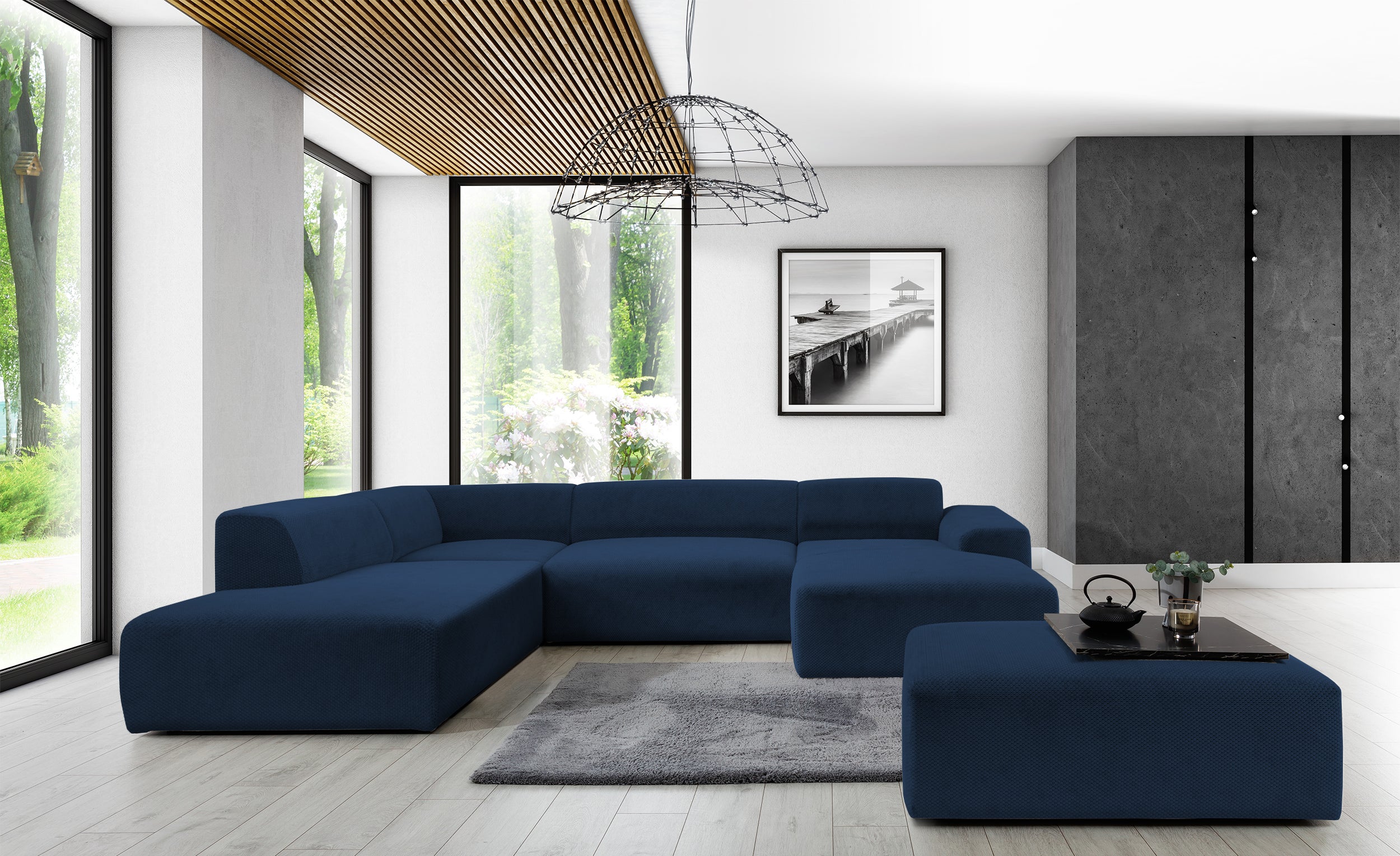 Pufa Terrafino 120x80 cm granatowa w tkaninie hydrofobowej