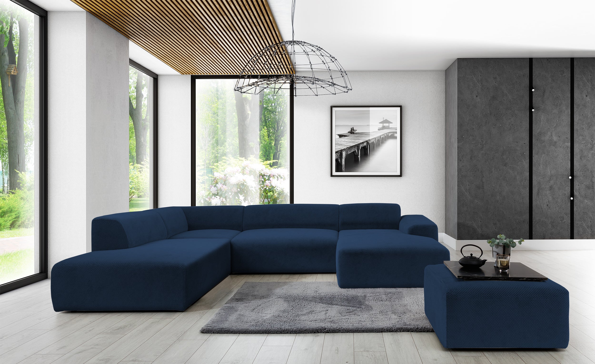 Pufa Terrafino 80x80 cm granatowa w tkaninie hydrofobowej