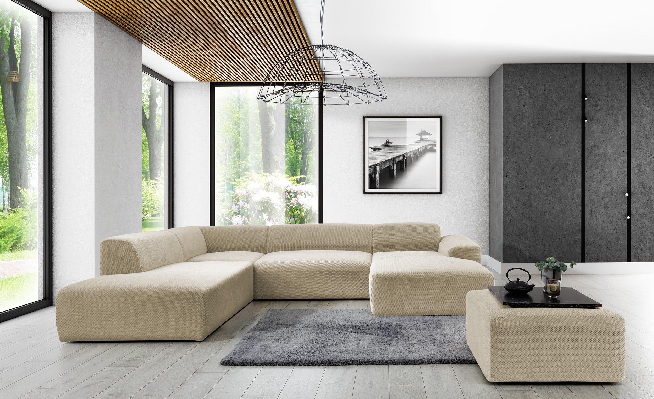 Pufa Terrafino 80x80 cm beżowa w tkaninie hydrofobowej