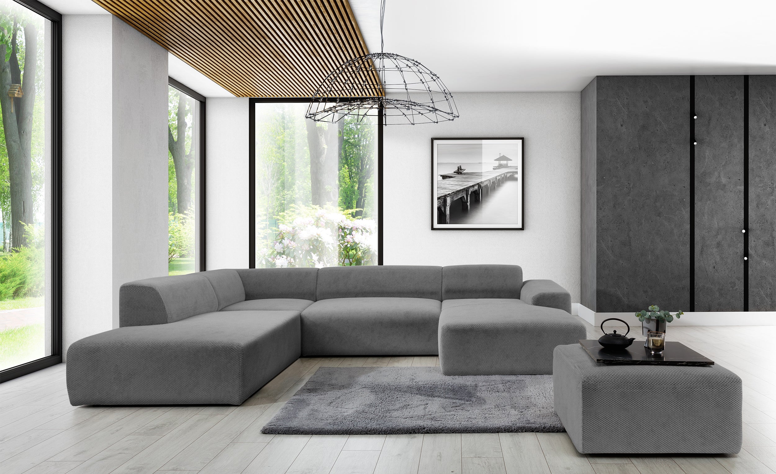 Pufa Terrafino 80x80 cm ciemnoszara w tkaninie hydrofobowej