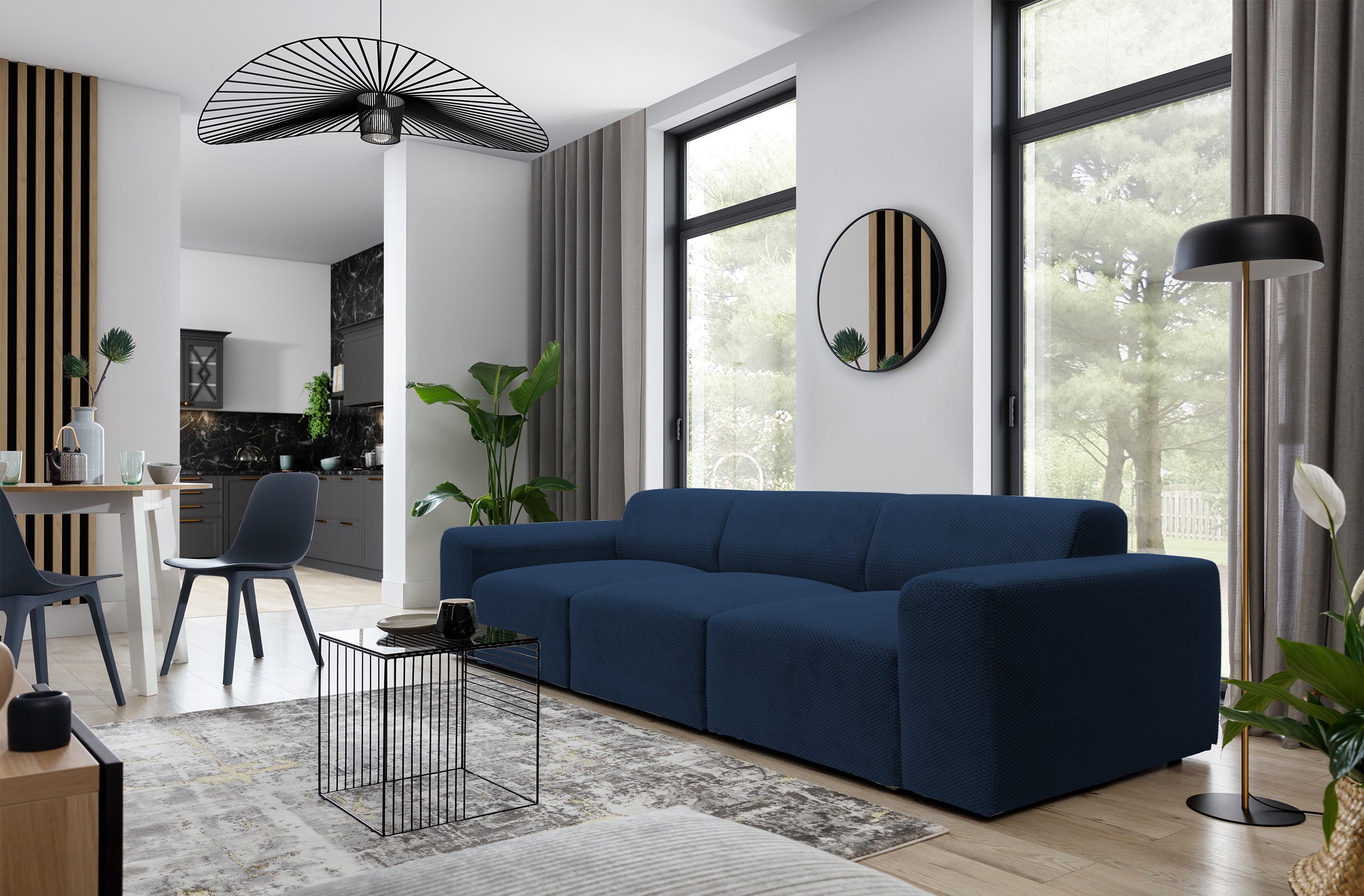 Sofa trzyosobowa Terrafino granatowa w tkaninie hydrofobowej