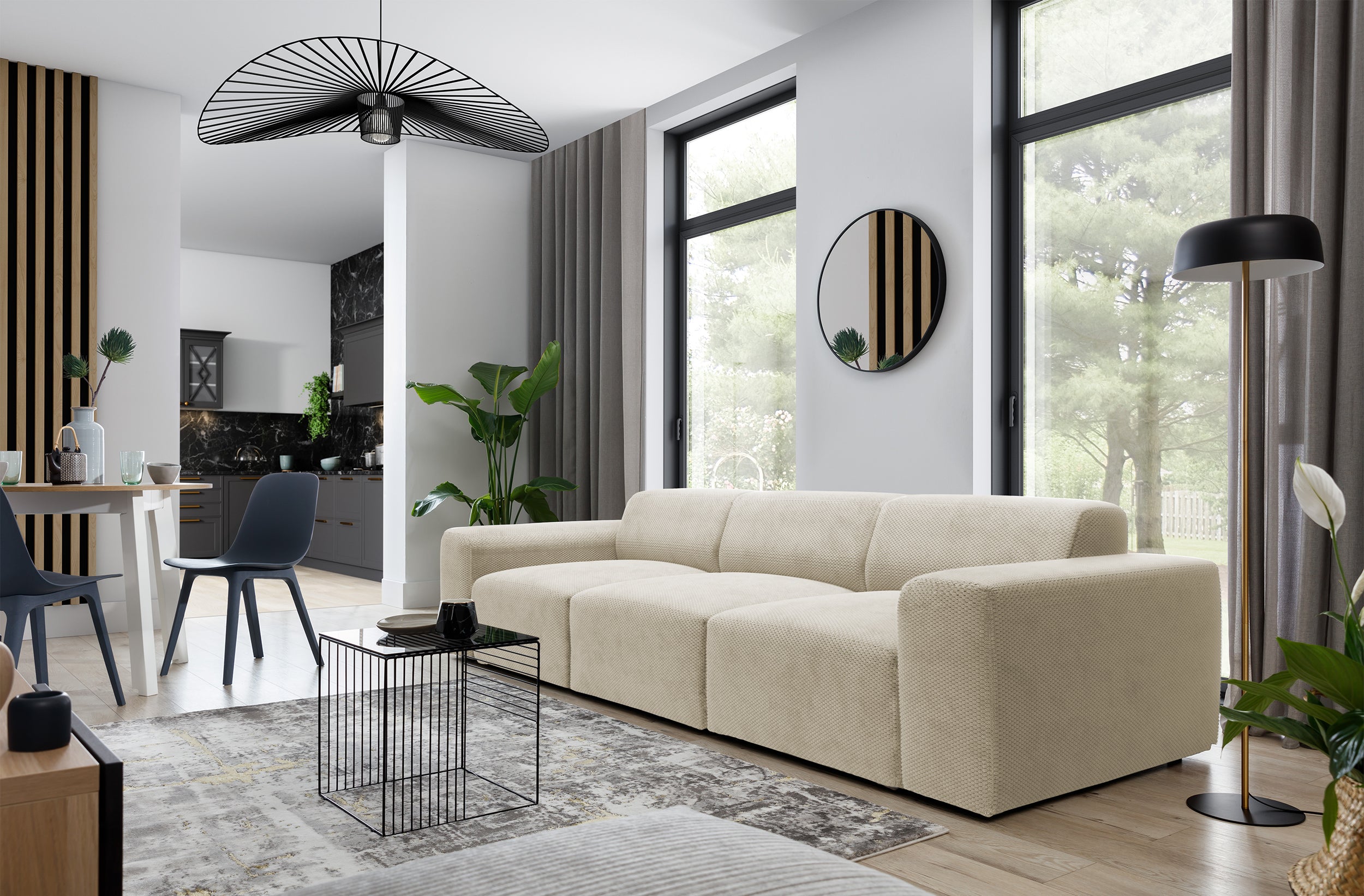 Sofa trzyosobowa Terrafino beżowa w tkaninie hydrofobowej