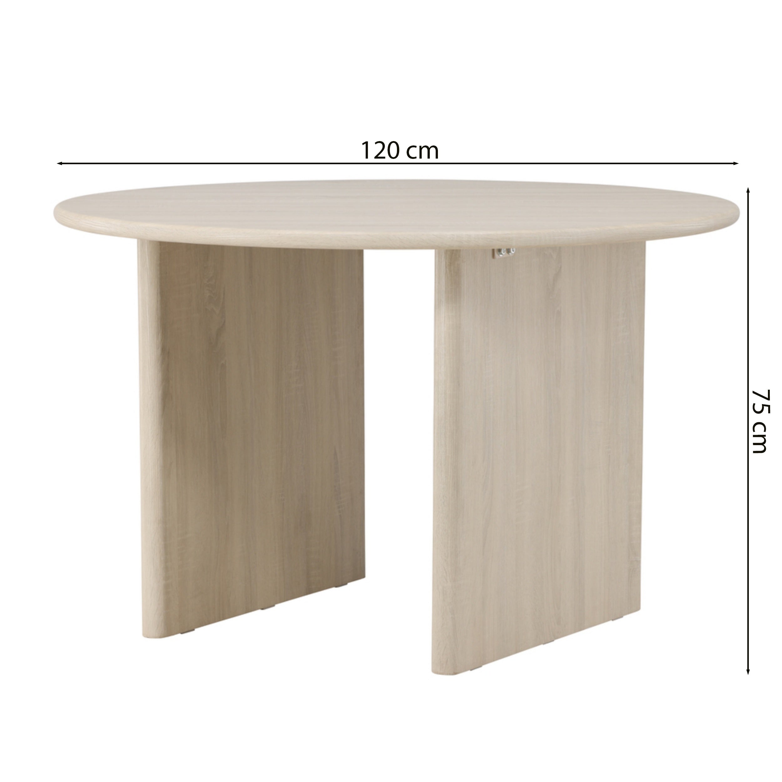 Stół do jadalni Invele okrągły blat 120 cm dąb bielony