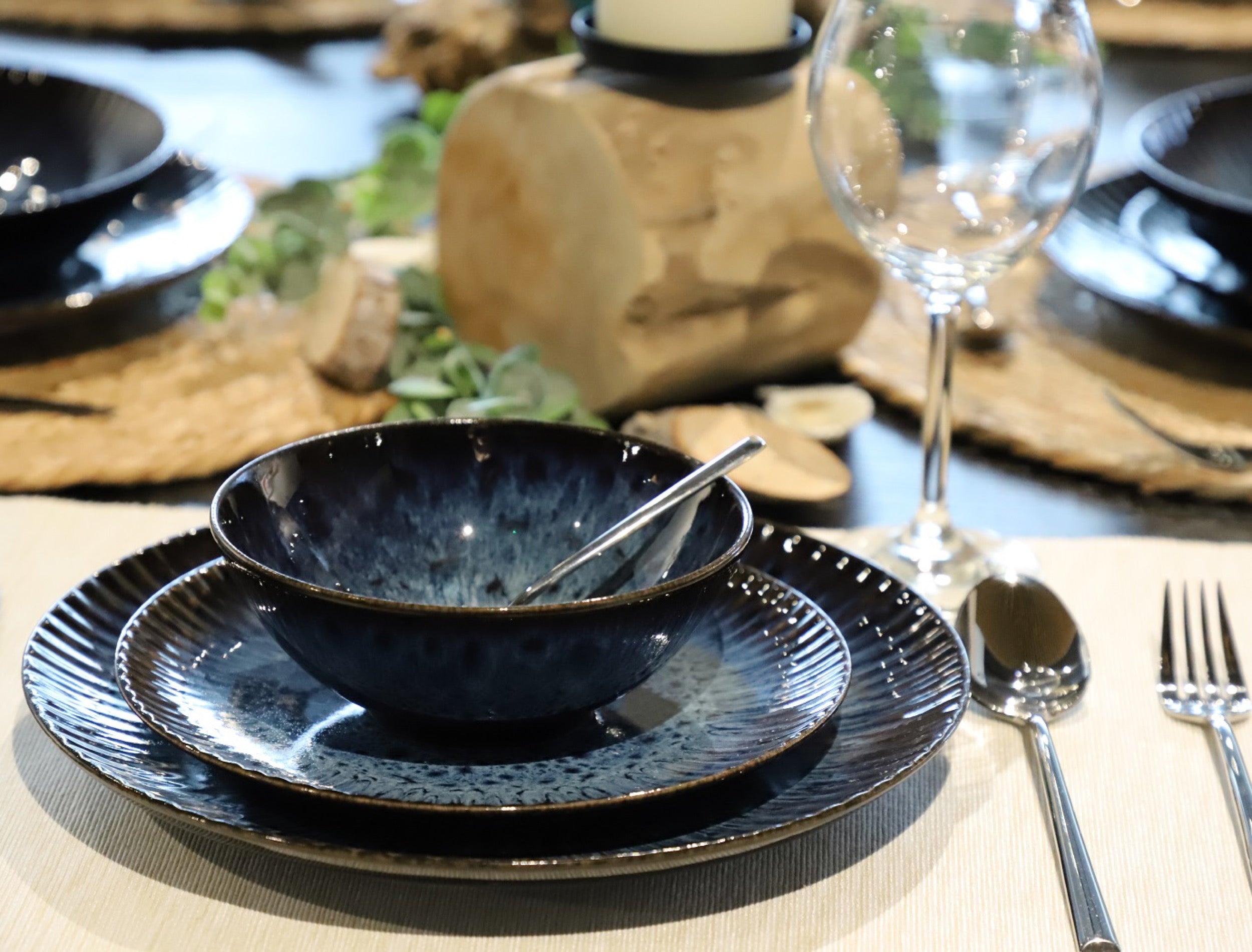 Zestaw talerzy dla 4 os. Cosmos ceramiczny niebieski