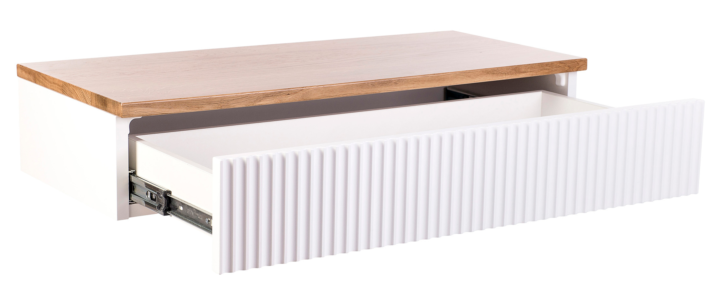 Toaletka Lonidos 80x35 cm wisząca biała z dębowym blatem lamele