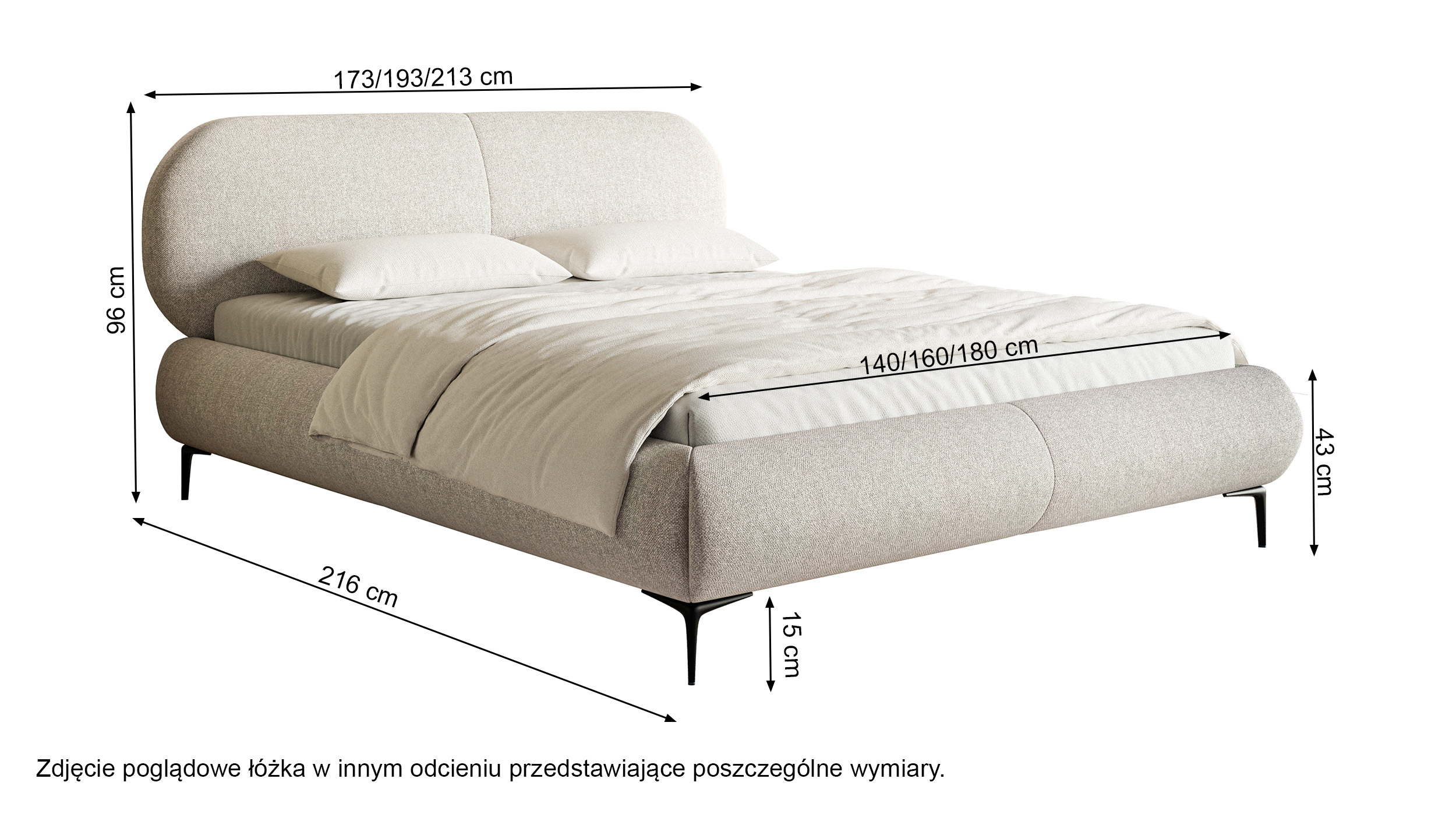 Łóżko tapicerowane 180x200 cm Ovalle miedziane plecionka hydrofobowa nóżki czarne