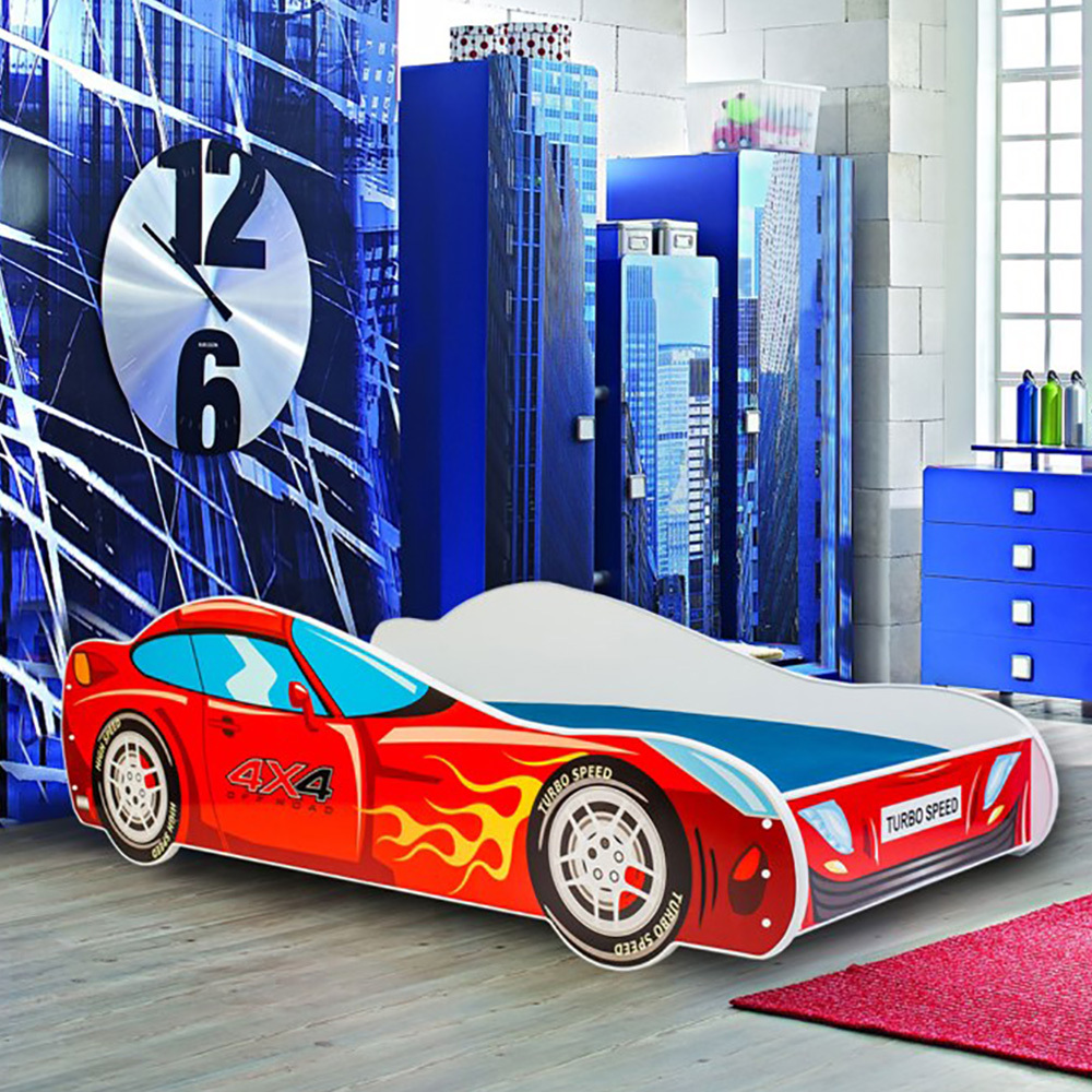 Łóżko dziecięce Skalat 140x70 cm w kształcie samochodu z LED