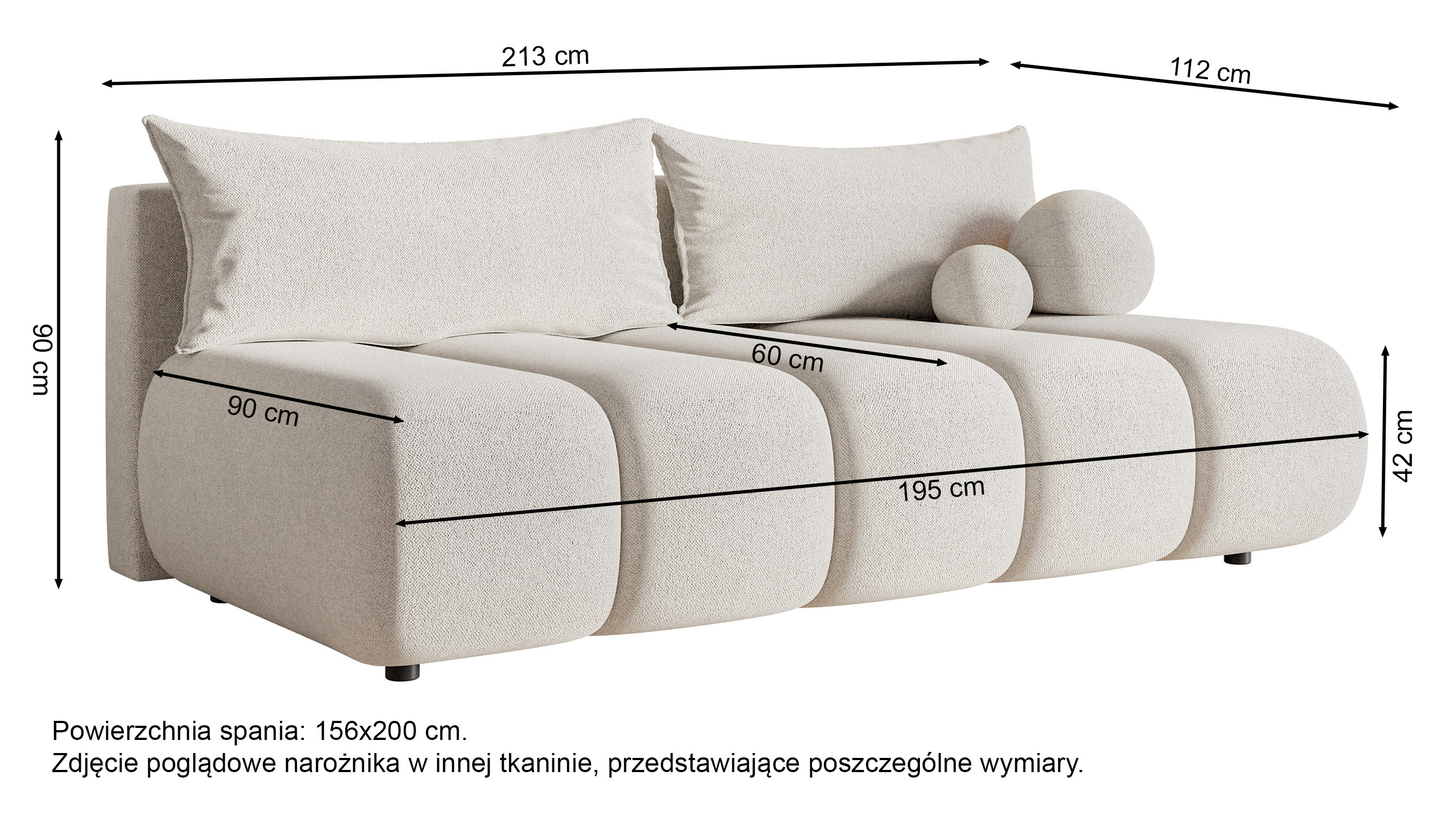 Kanapa trzyosobowa Dandelino Mini z funkcją spania jasnobeżowa boucle