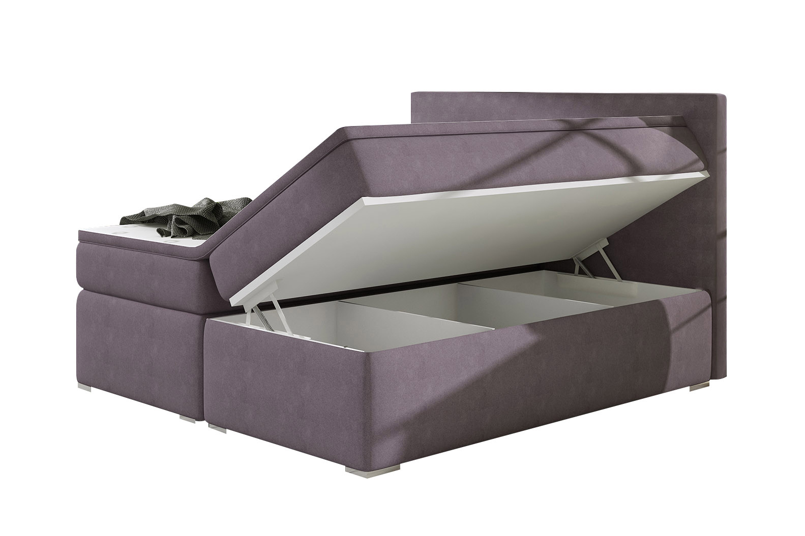 Łóżko kontynentalne Glimer 180x200 cm z pojemnikiem fioletowe welur