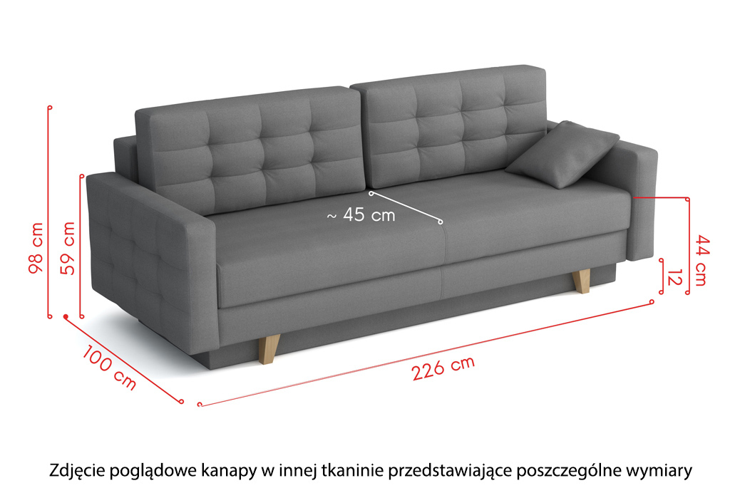 Kanapa rozkładana trzyosobowa Verat z pojemnikiem ciemnoszara welur hydrofobowy