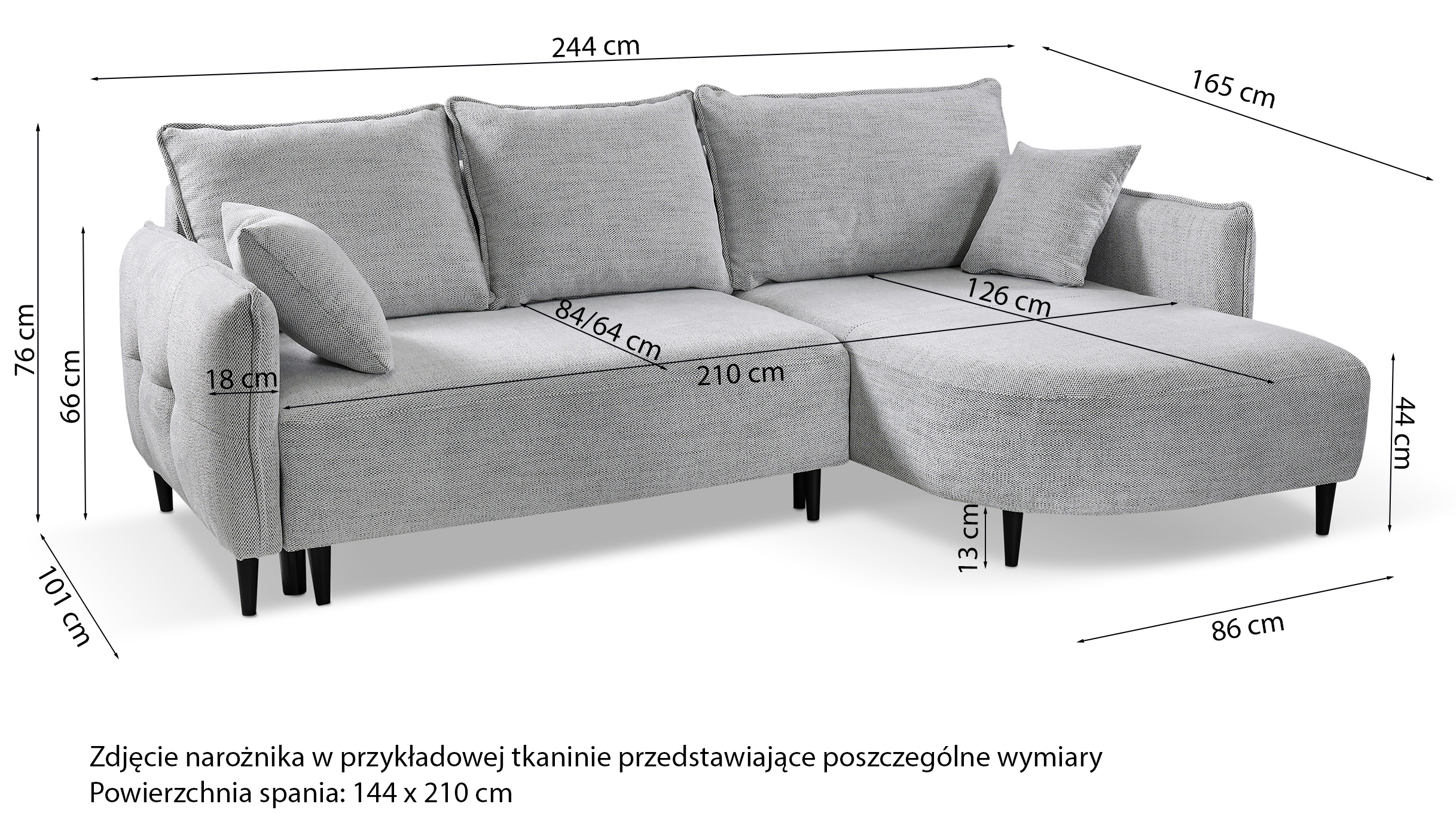 Narożnik z funkcją spania Oblivio mini L-kształtny lewostronny z pojemnikiem jasnoszary plecionka