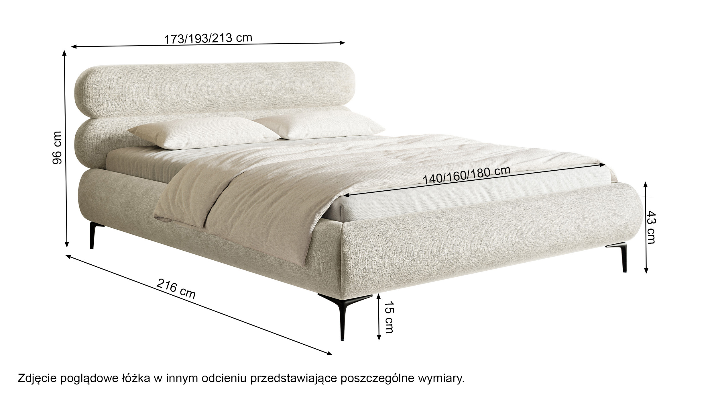 Łóżko tapicerowane 140x200 cm Roule kremowe szenil nóżki złote