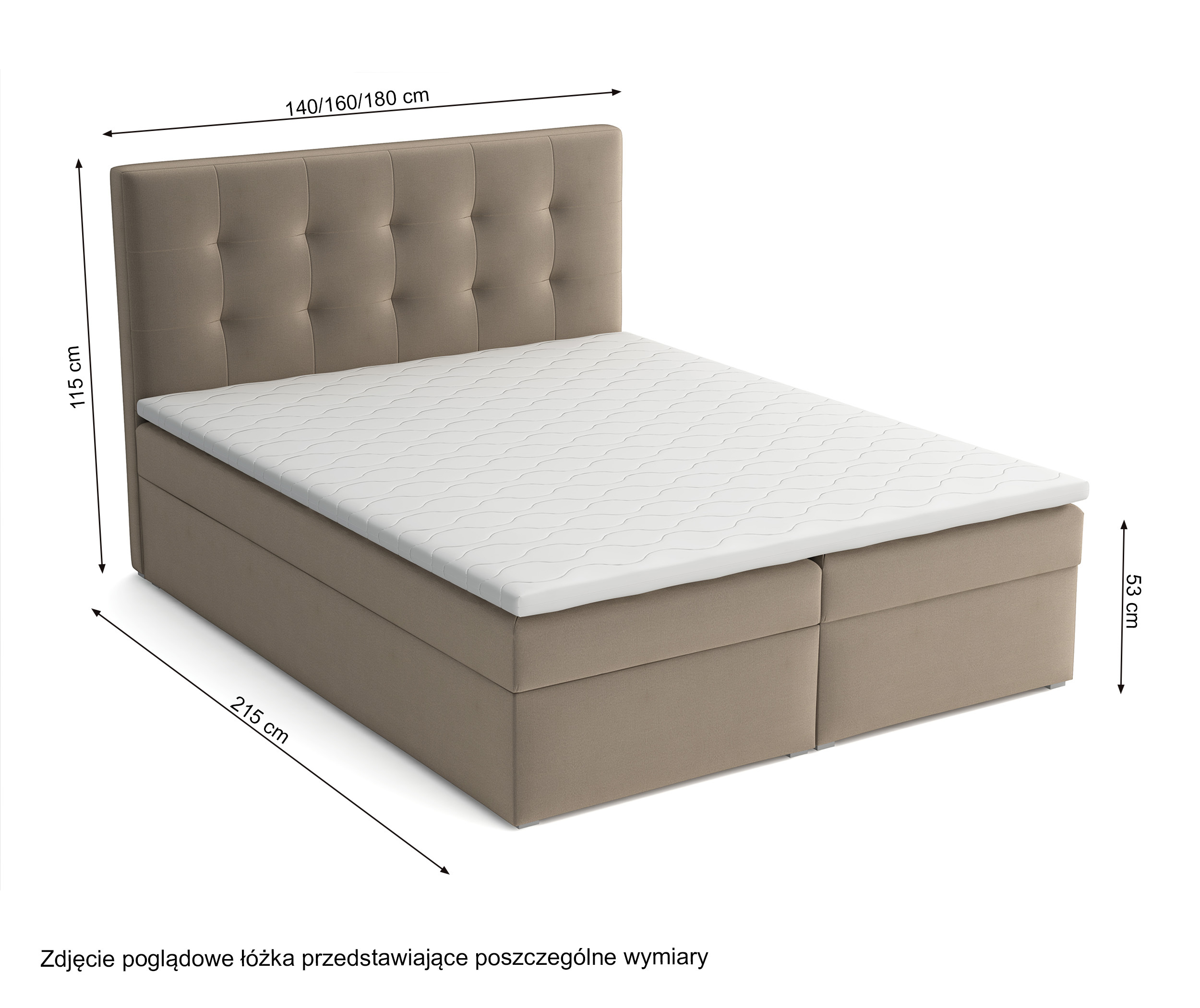 Łóżko kontynentalne 160x200 cm Nabbe z pojemnikami i topperem oliwkowe welur