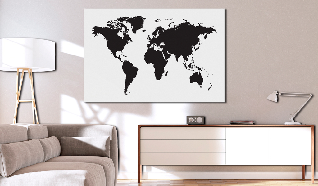 Tablica korkowa Mapa świata: Czarno-biała elegancja 